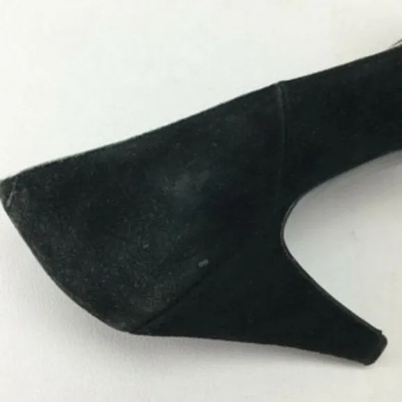 1960's YSL size 35 EU black suede 3" kitten heels w silver trim