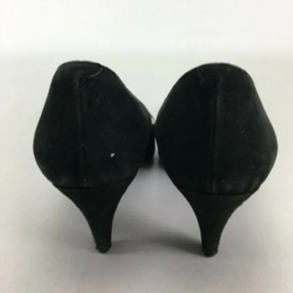 1960's YSL size 35 EU black suede 3" kitten heels w silver trim