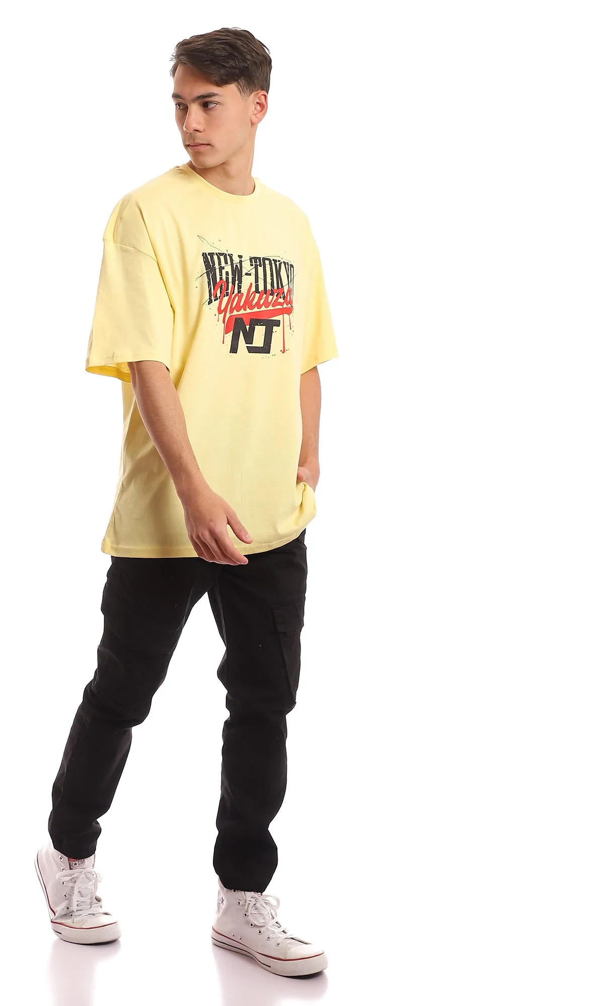 97378 "New Tokyo" Front Printing Light Yellow Summer T-Shirt