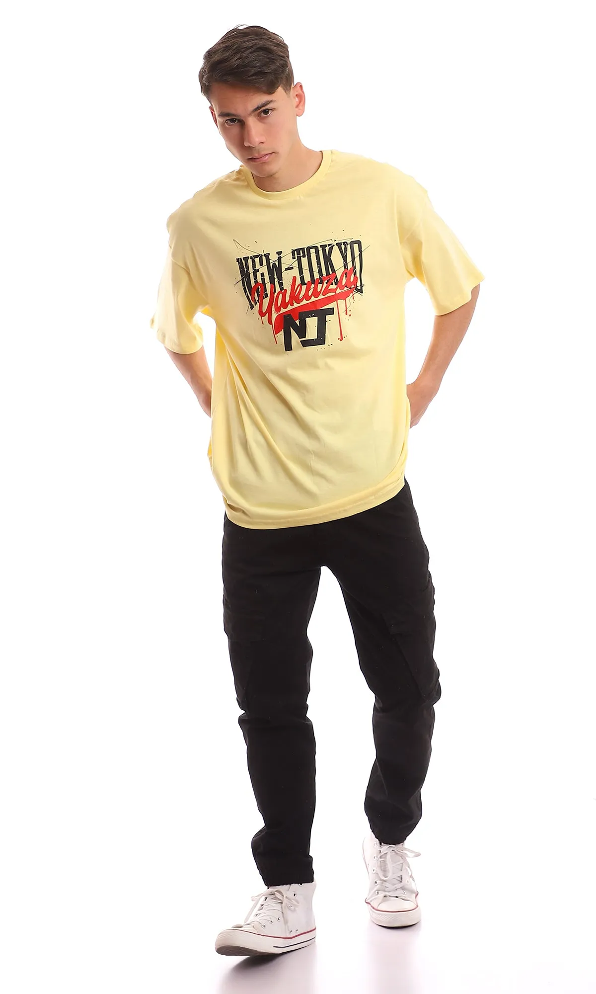 97378 "New Tokyo" Front Printing Light Yellow Summer T-Shirt