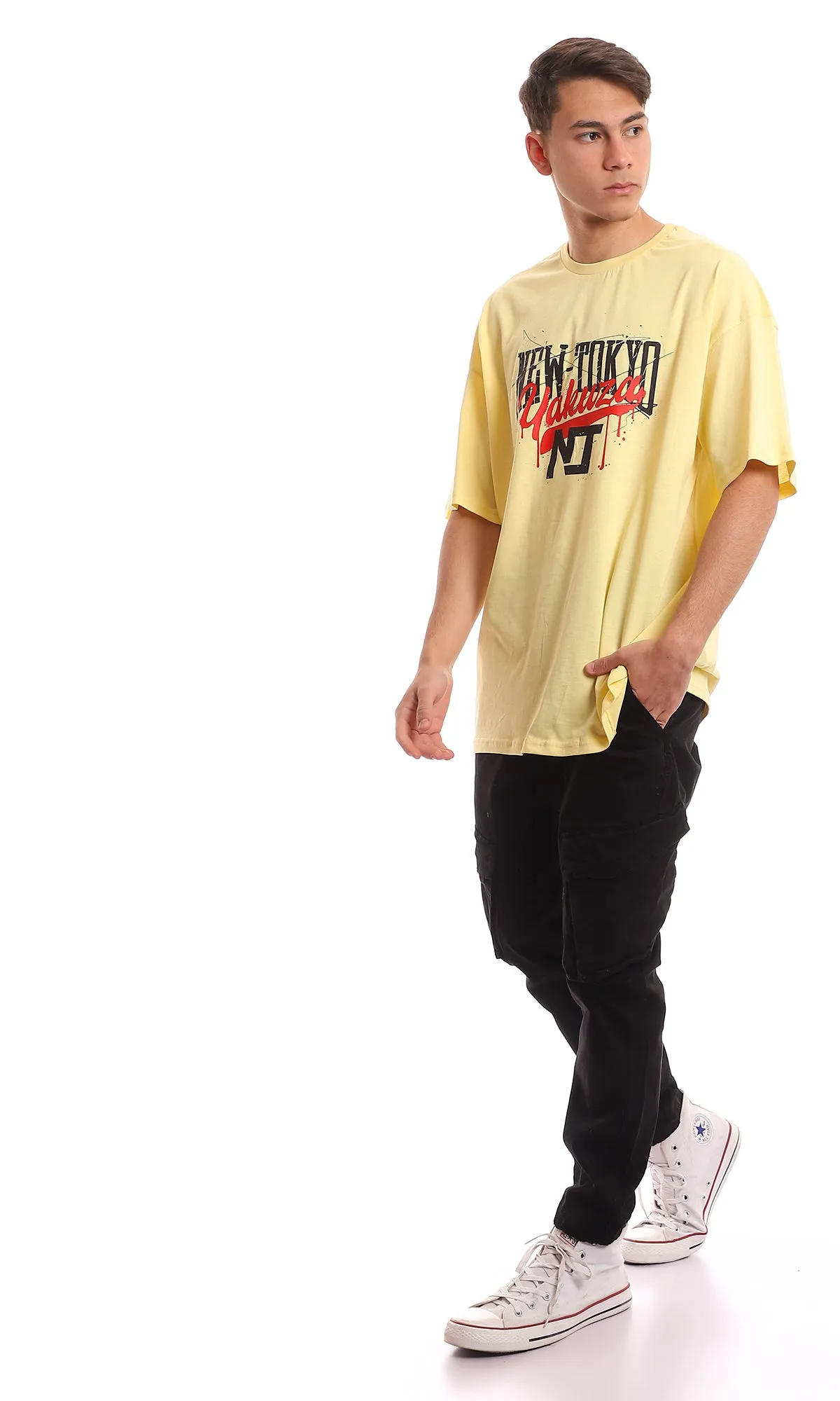 97378 "New Tokyo" Front Printing Light Yellow Summer T-Shirt