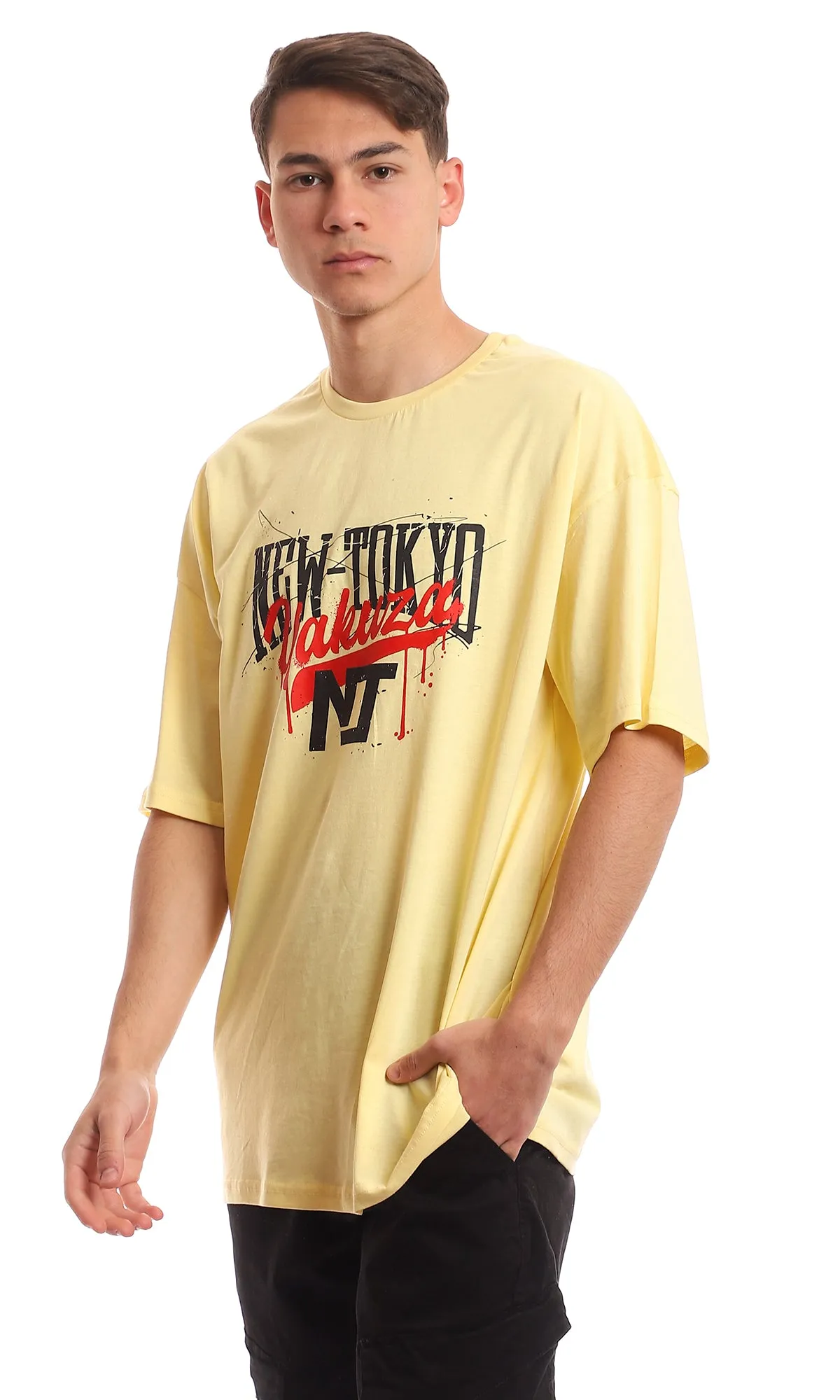 97378 "New Tokyo" Front Printing Light Yellow Summer T-Shirt