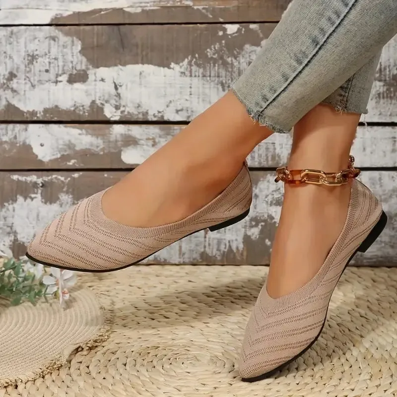 Ballet Flats - Pointed Toe Knitted Shoes