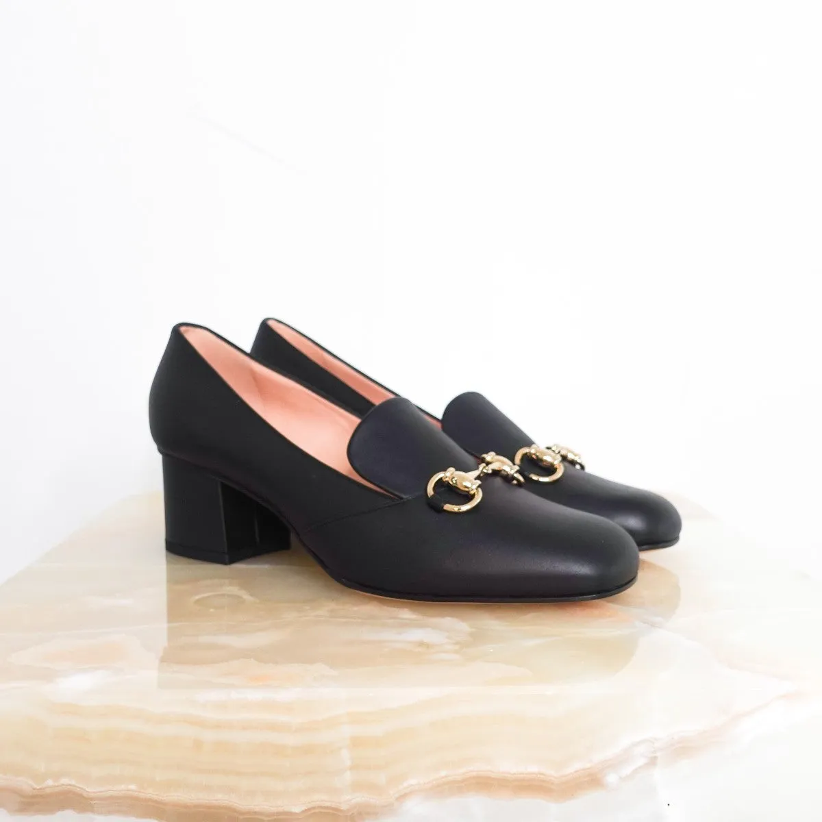 Black heeled loafers RRP £700