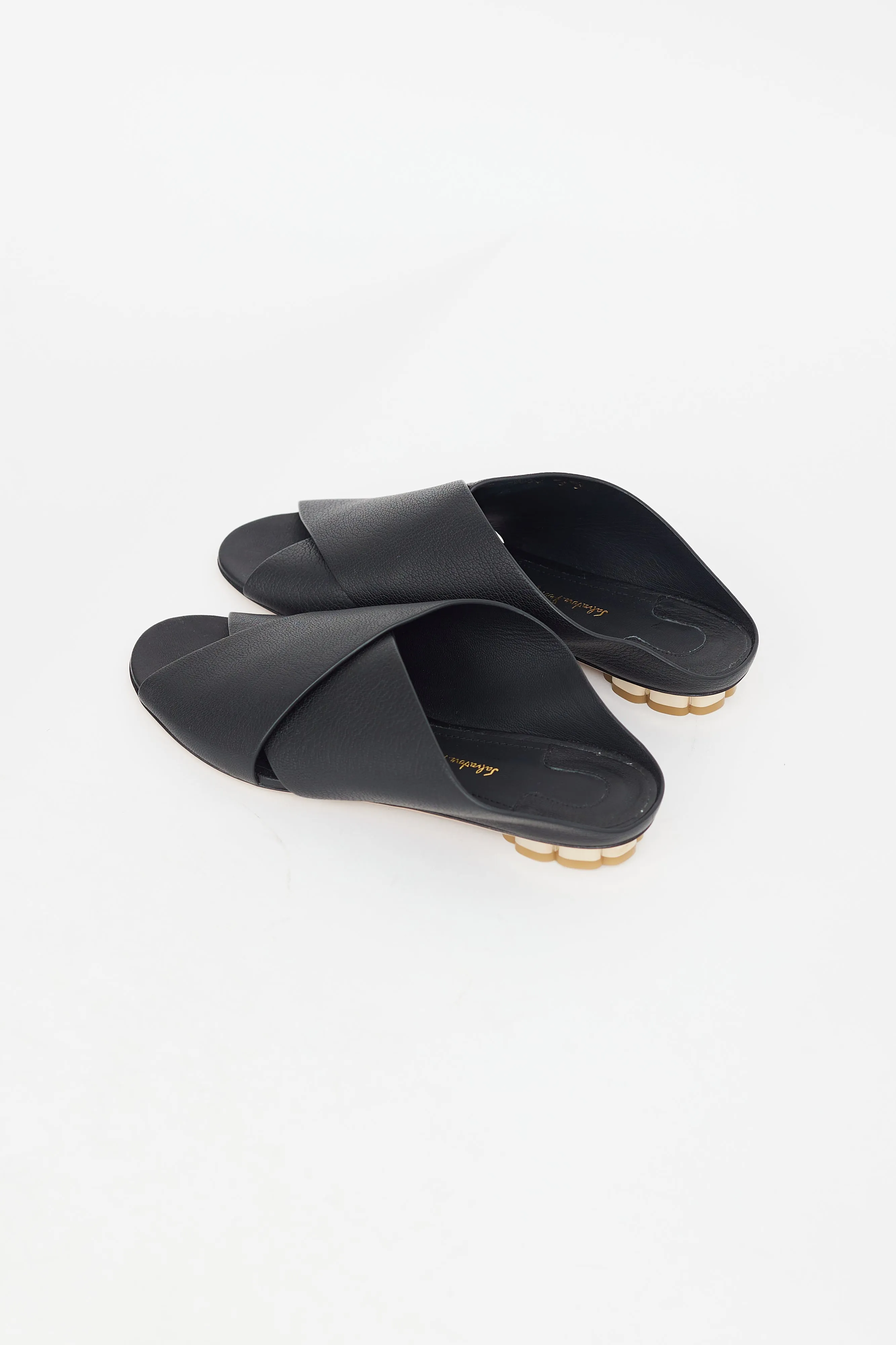 Black Leather Slide Mule
