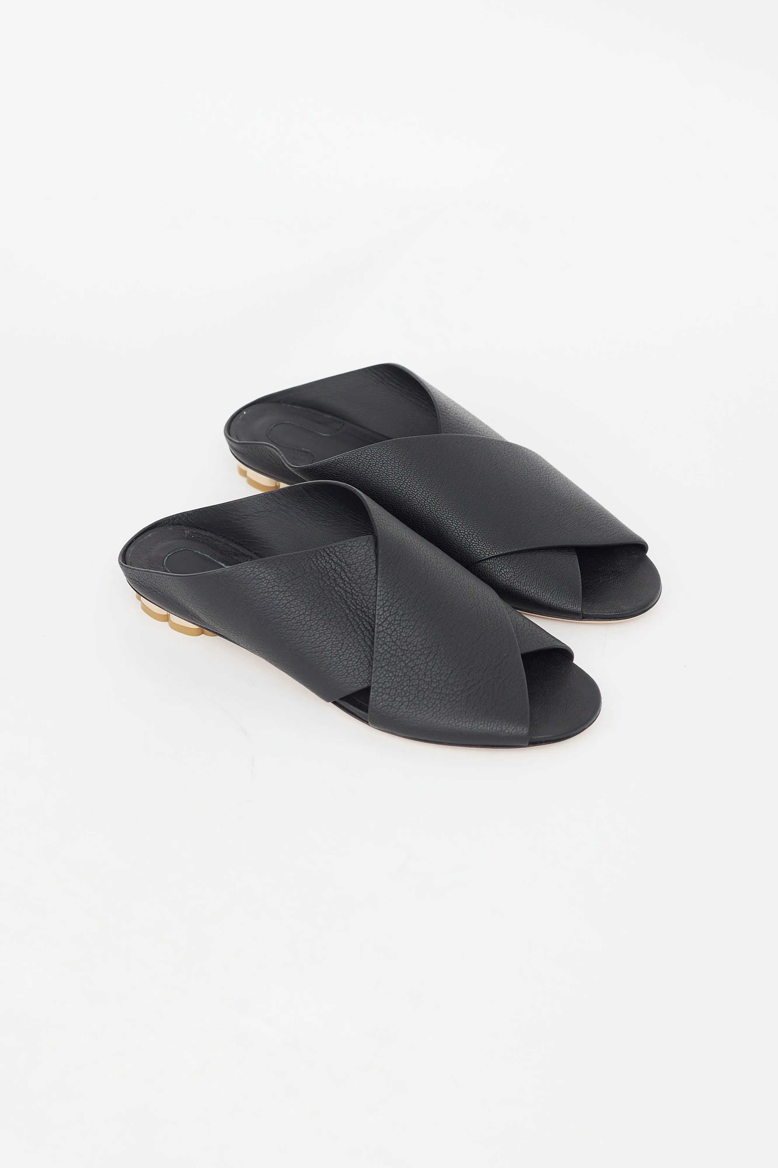 Black Leather Slide Mule
