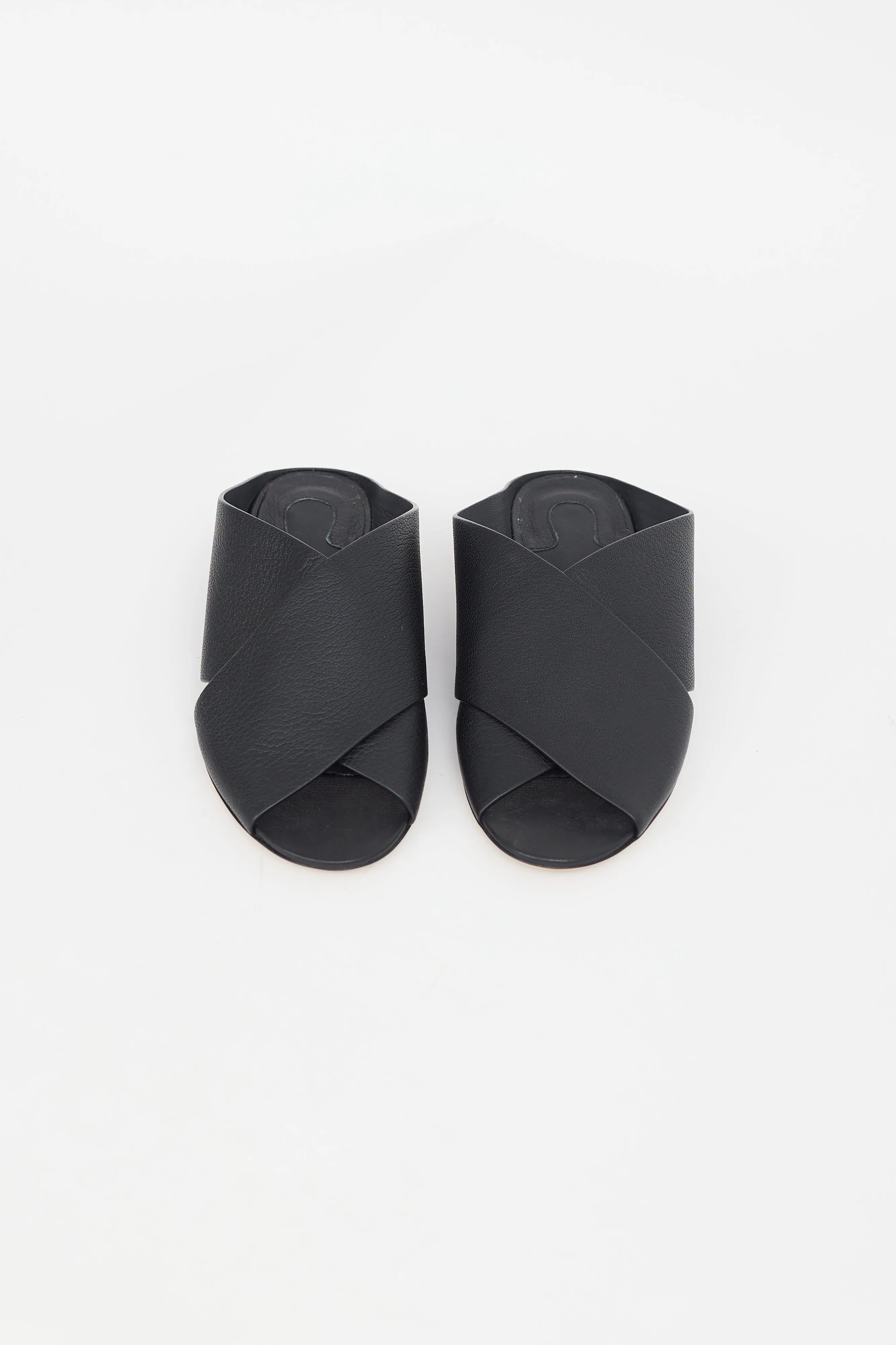 Black Leather Slide Mule