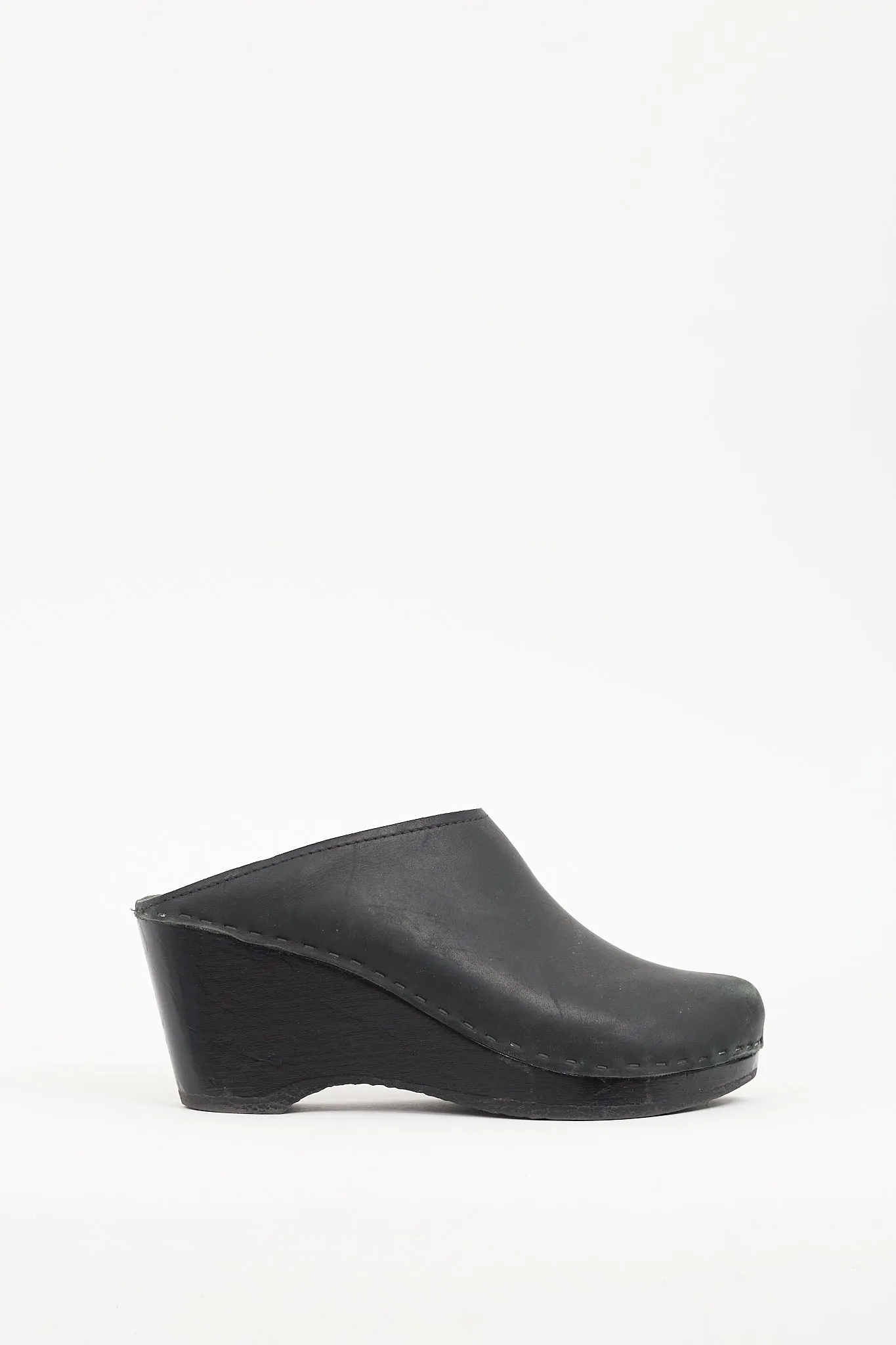 Black Leather Wedge Mule