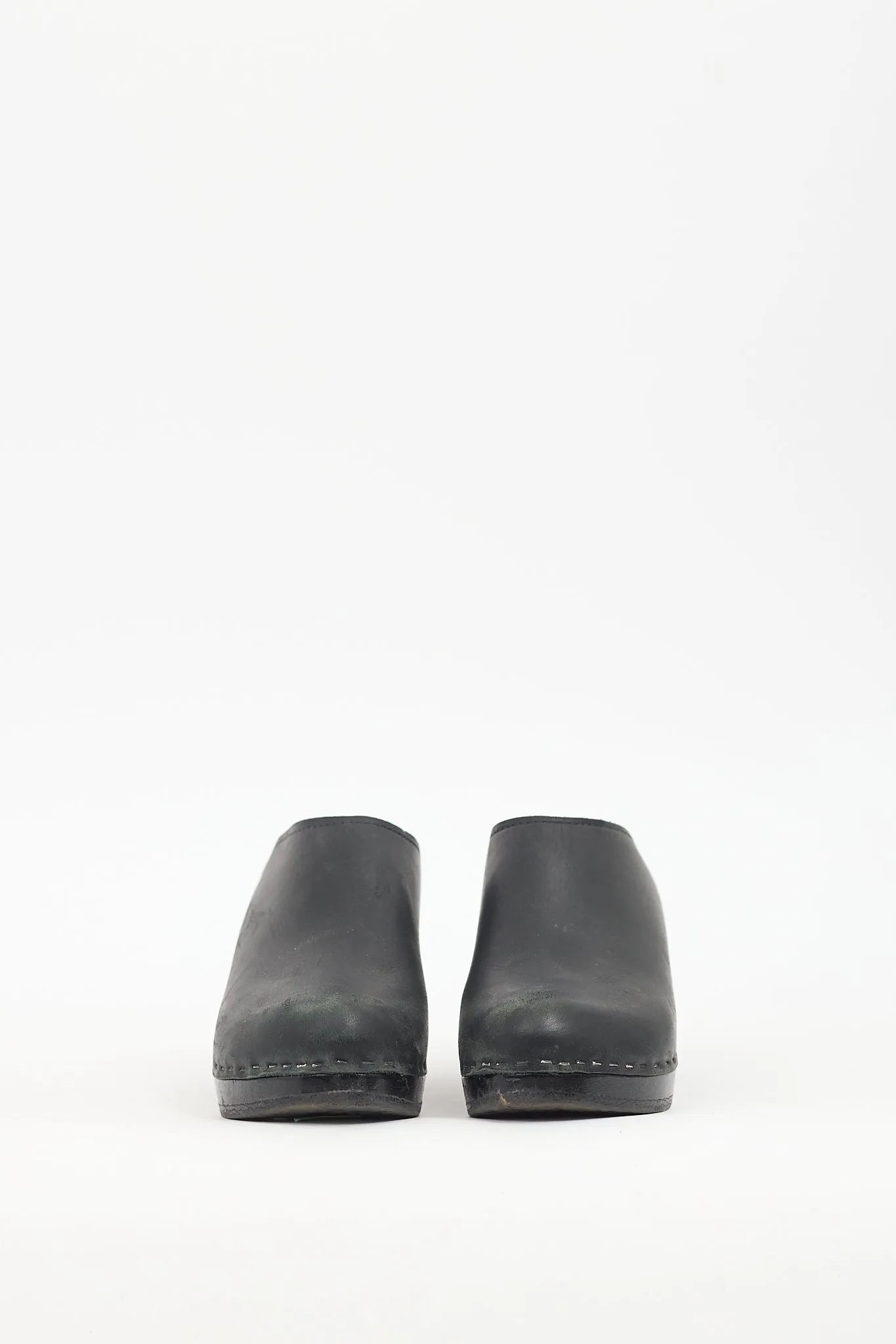 Black Leather Wedge Mule