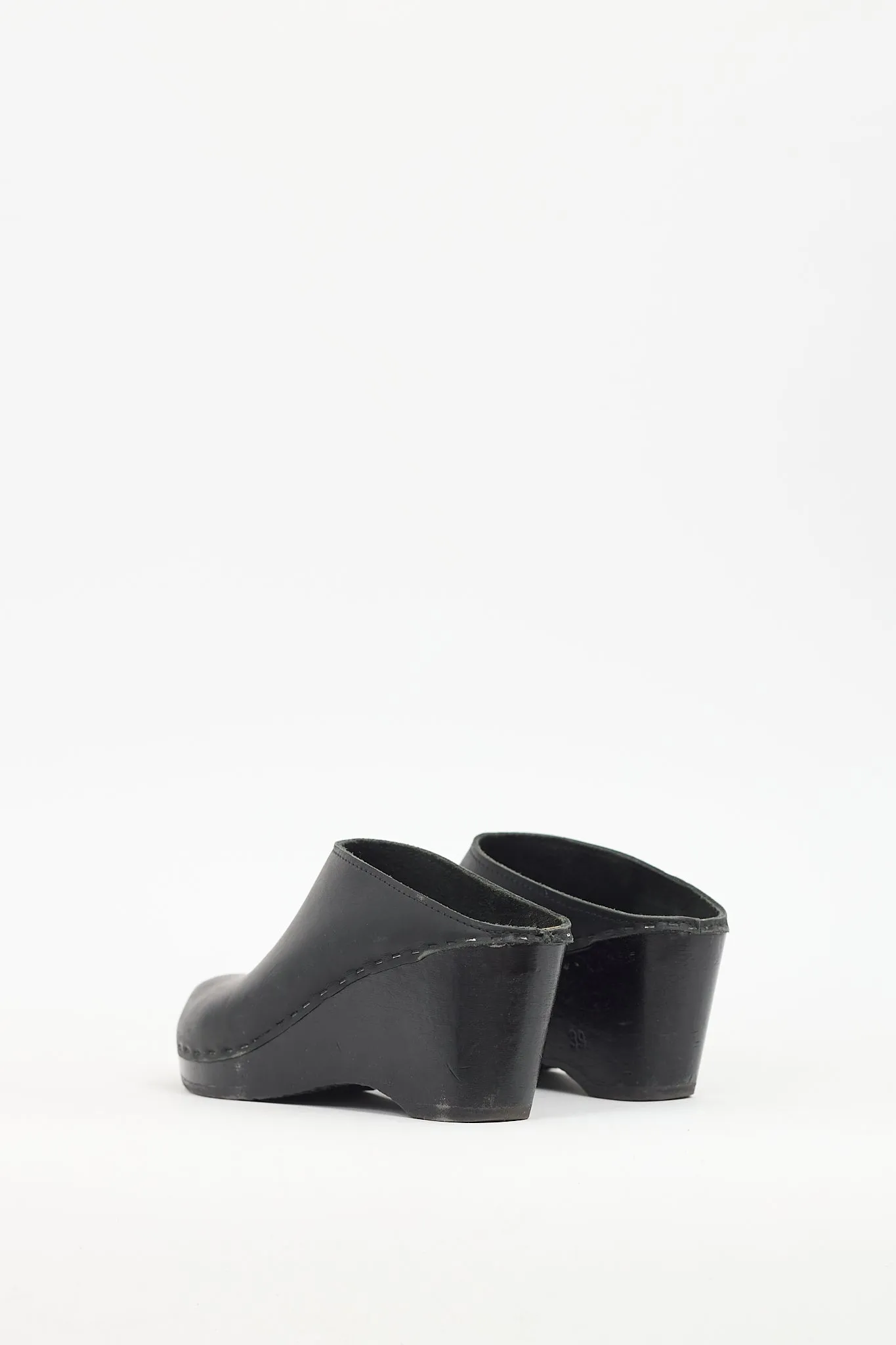 Black Leather Wedge Mule
