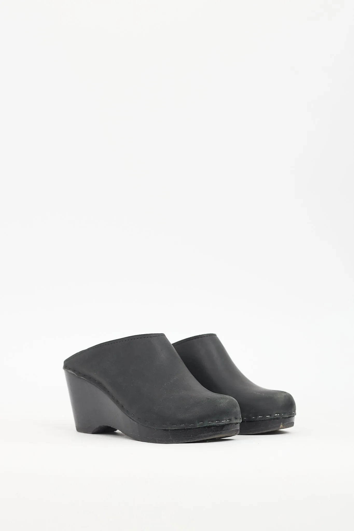 Black Leather Wedge Mule