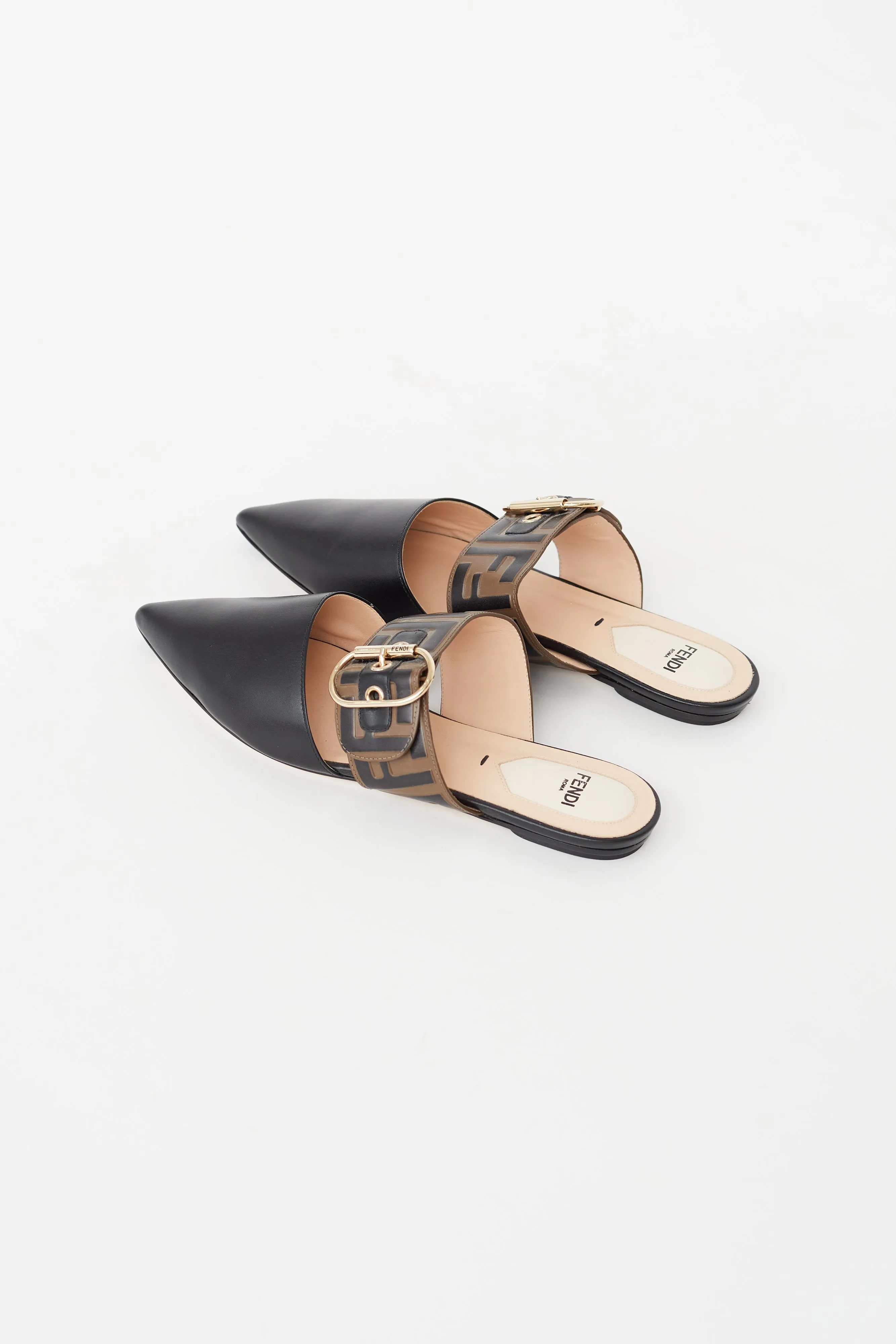 Black Leather Zucca  Mule