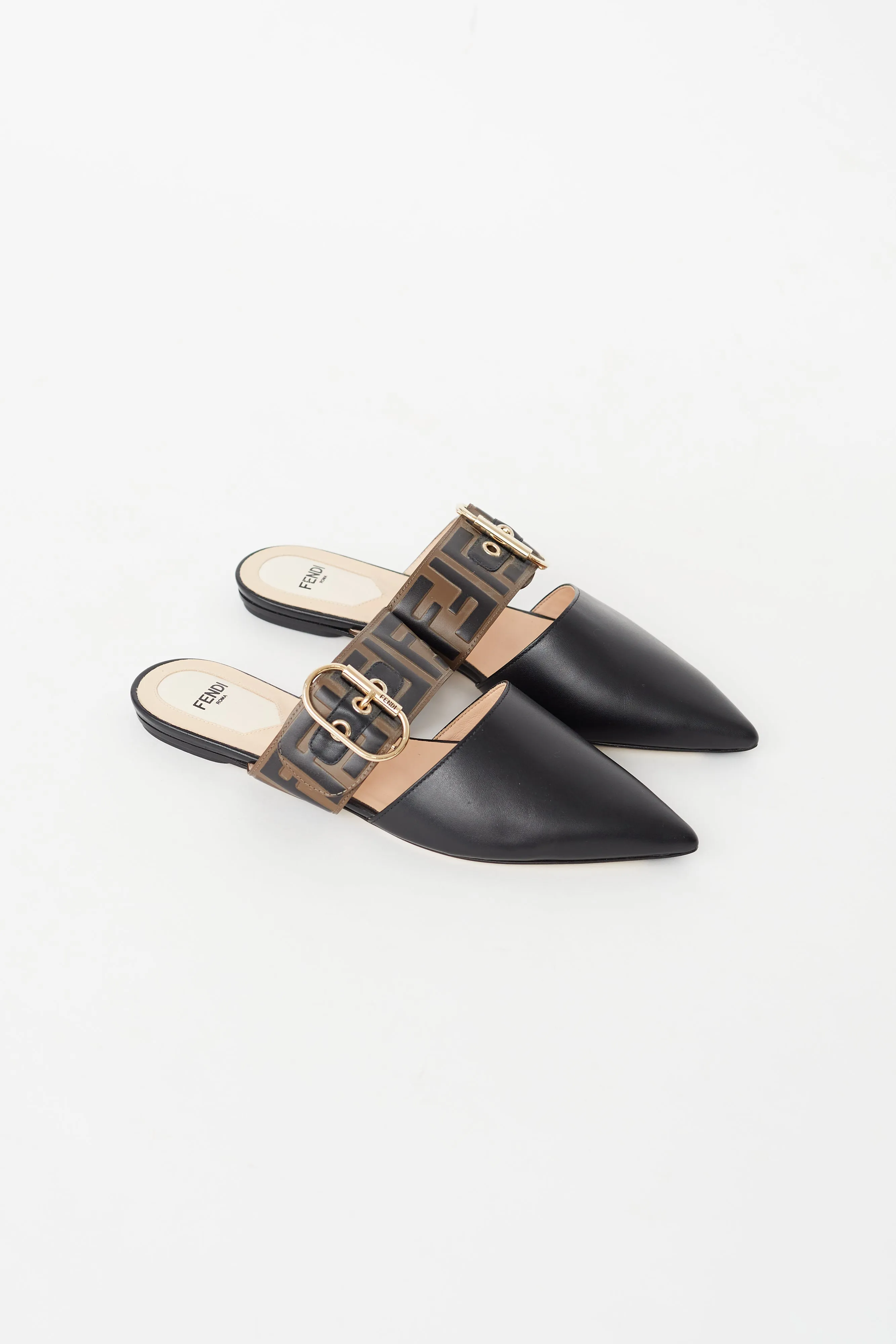 Black Leather Zucca  Mule