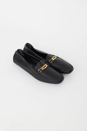 Black Pebbled Leather Gold Plaque Loafer