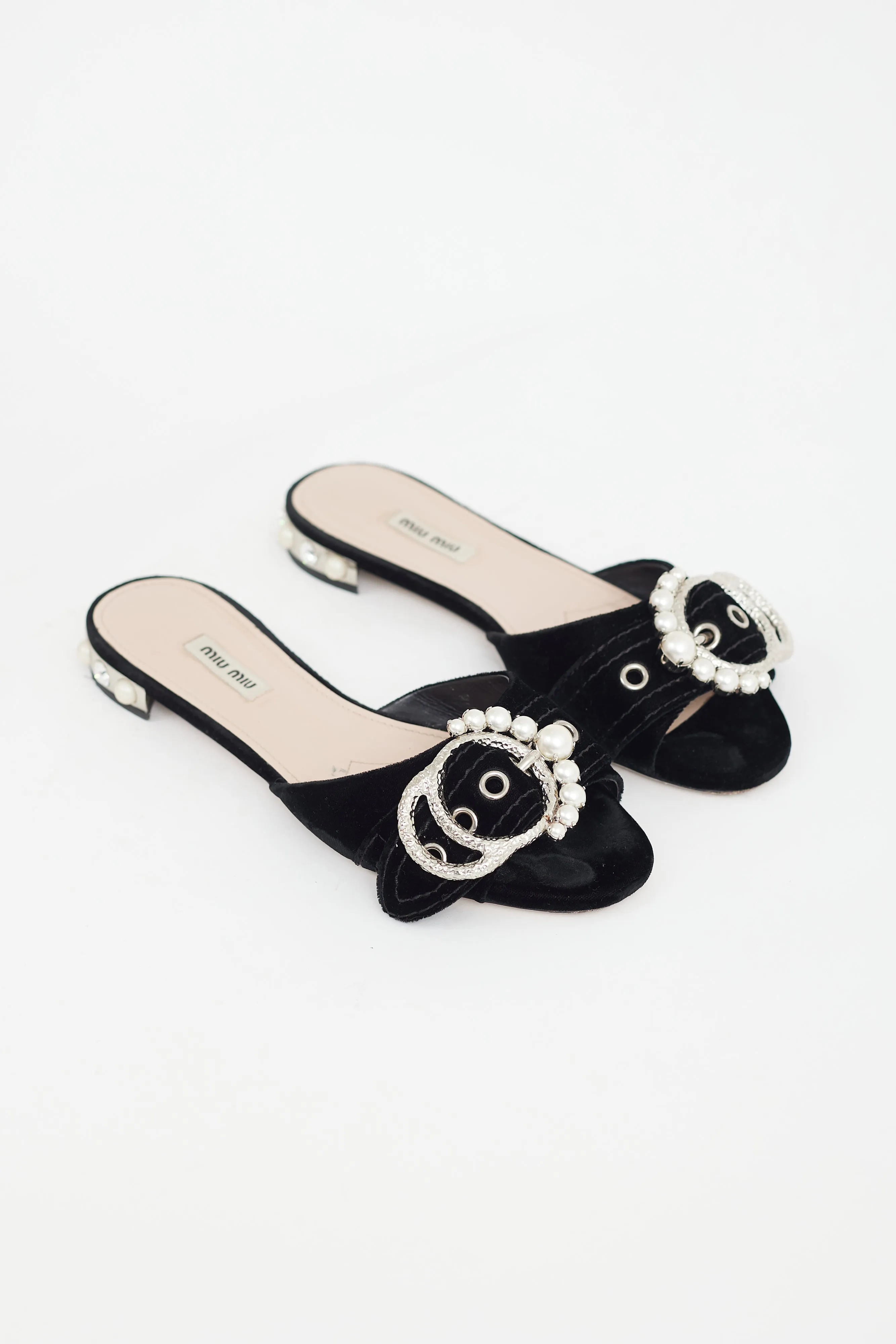 Black Velvet Pearl Buckle Mule