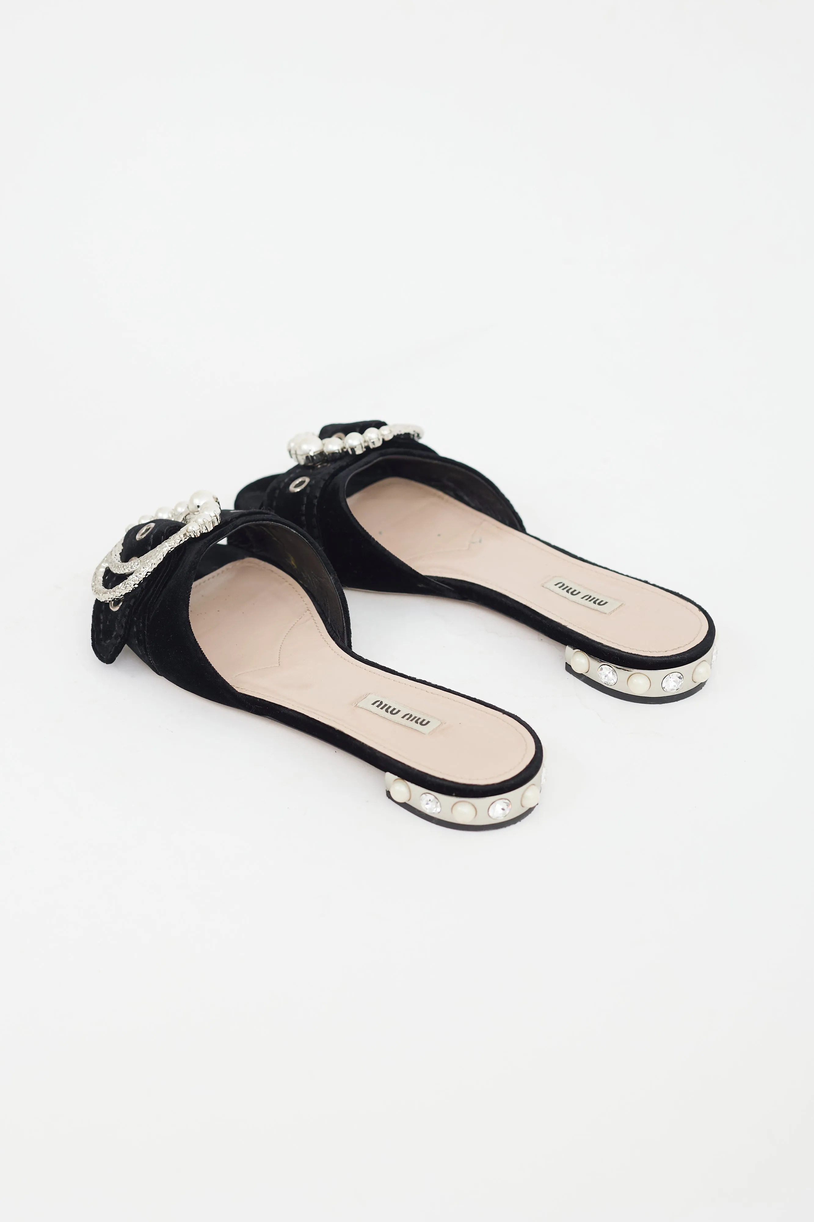 Black Velvet Pearl Buckle Mule