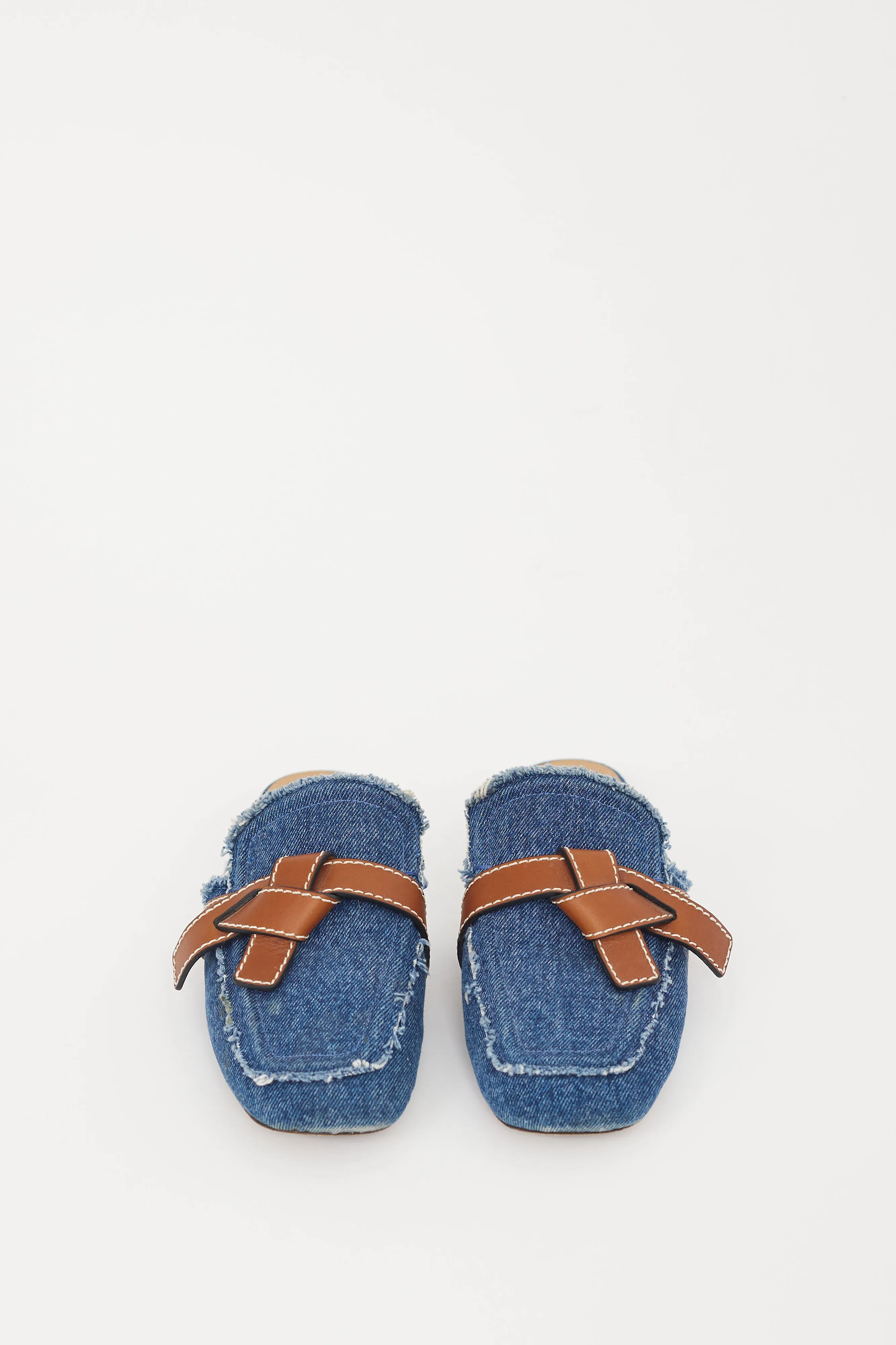Blue & Brown Denim Gate Mule