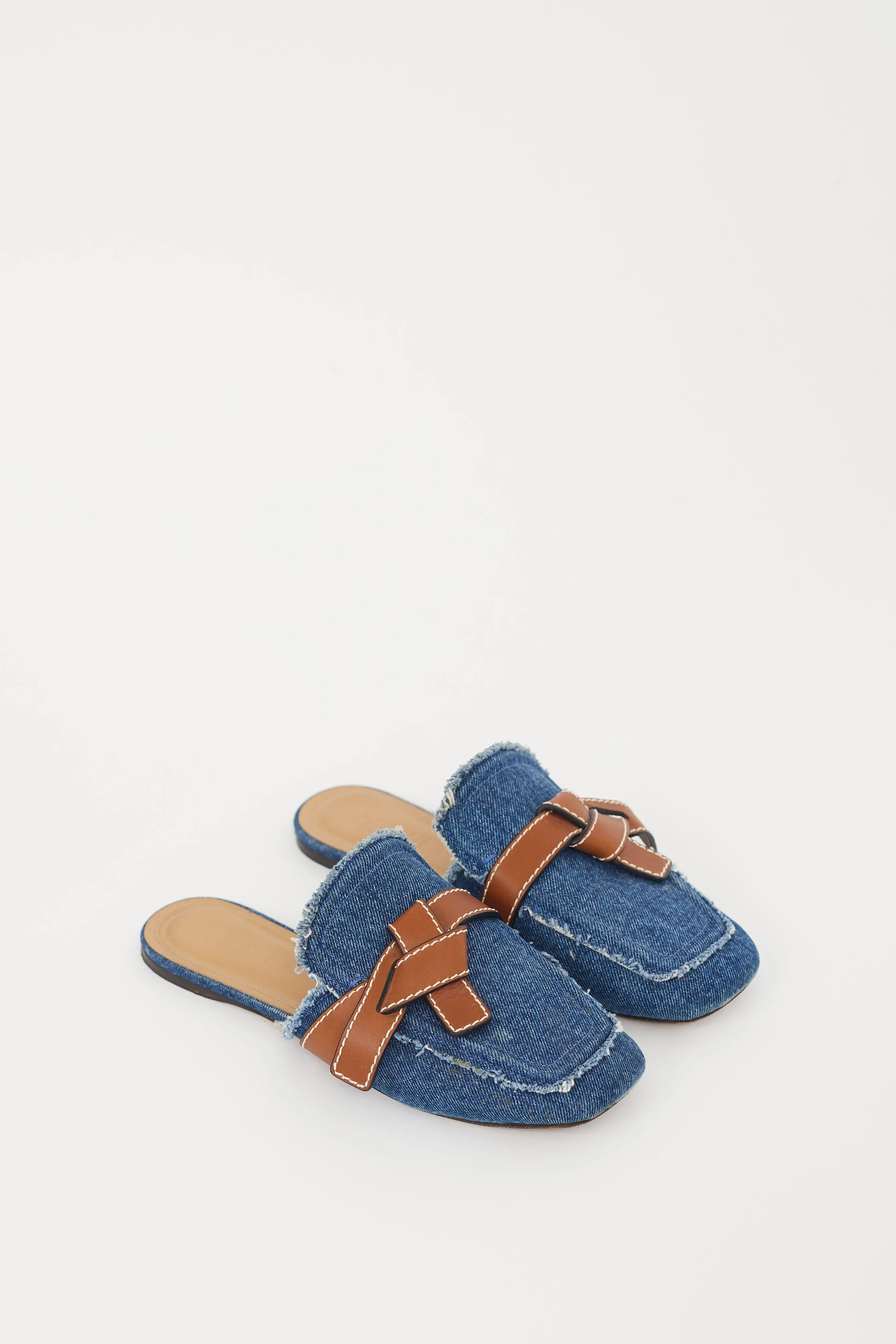 Blue & Brown Denim Gate Mule