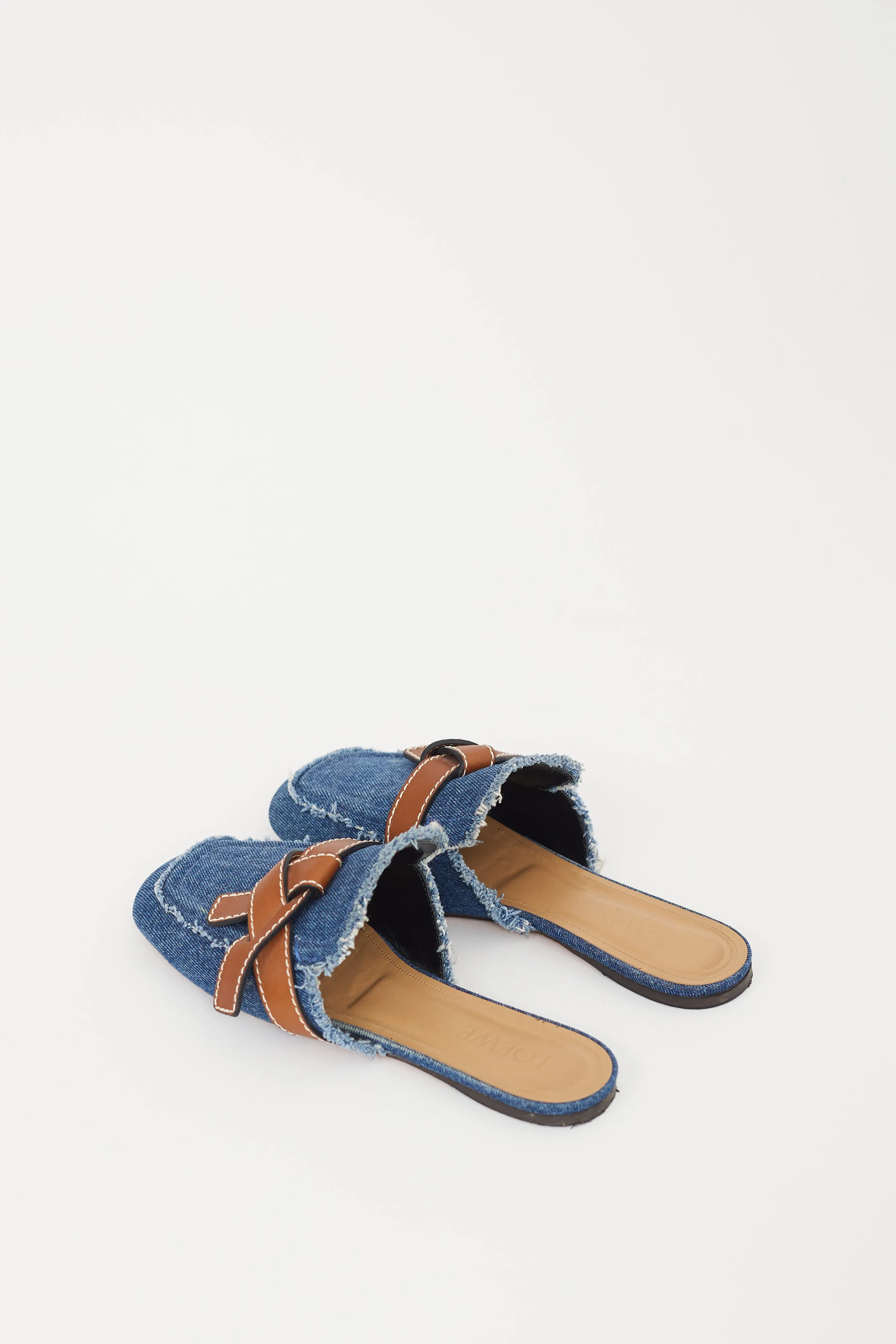 Blue & Brown Denim Gate Mule