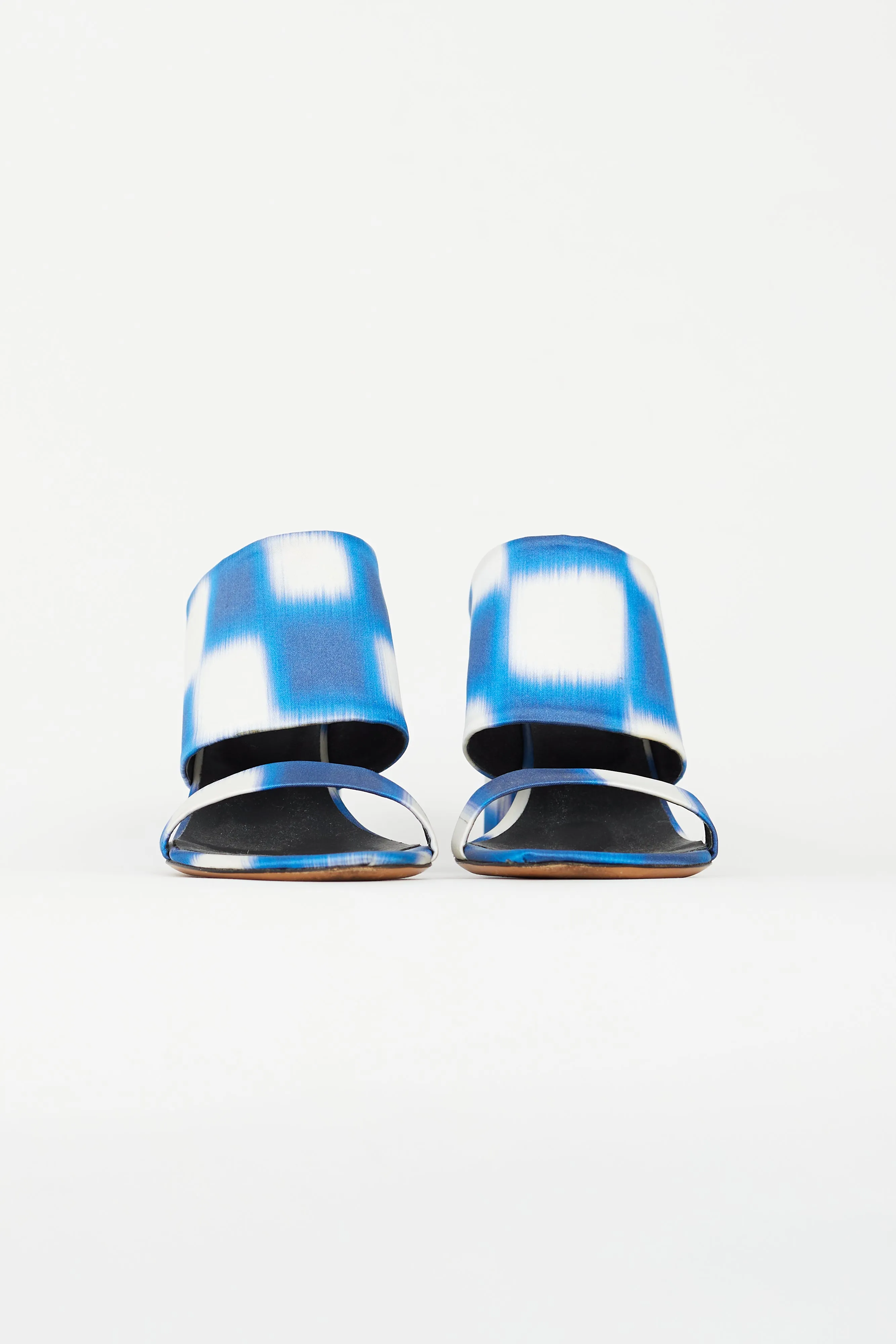 Blue & White Satin Print Mule