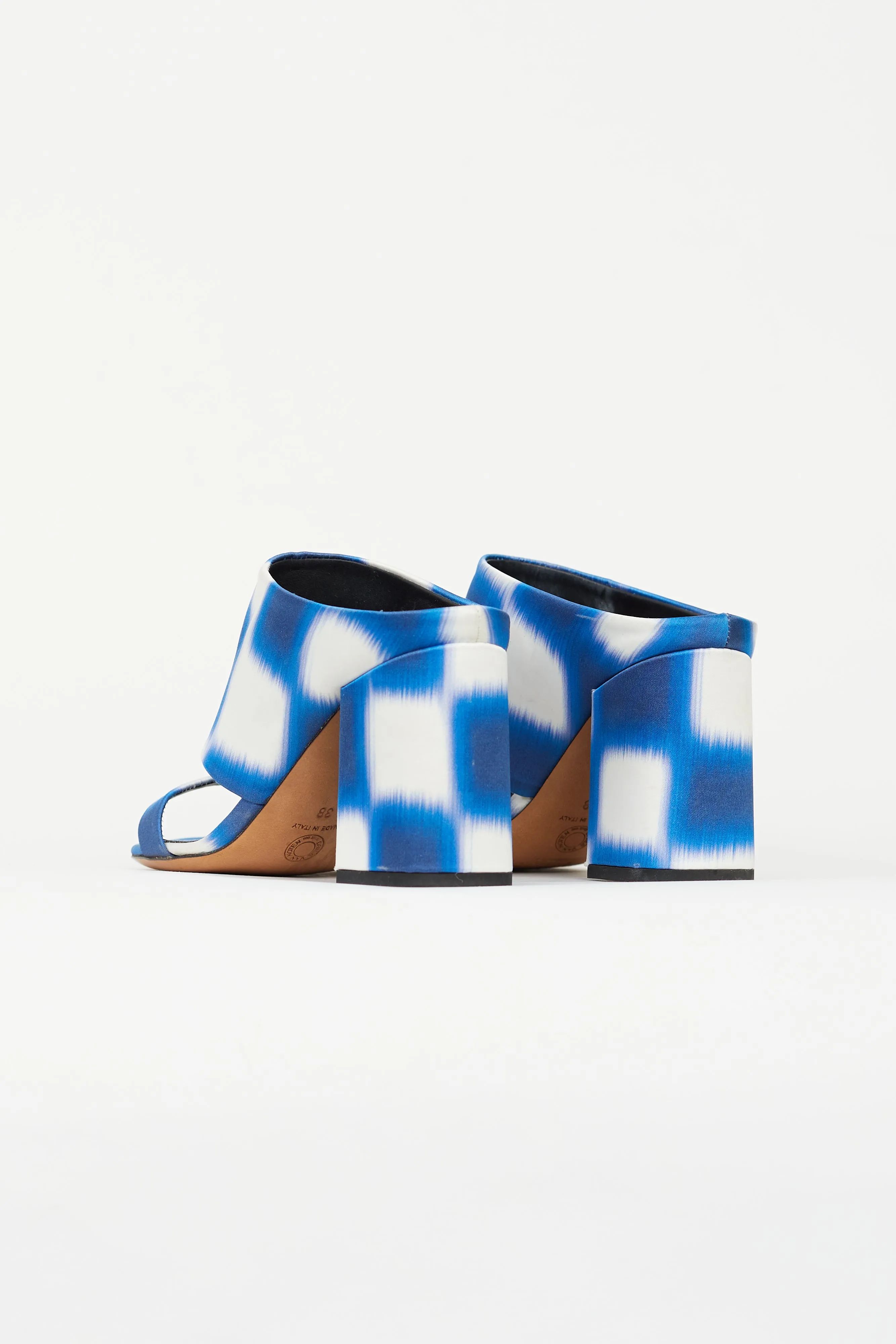 Blue & White Satin Print Mule