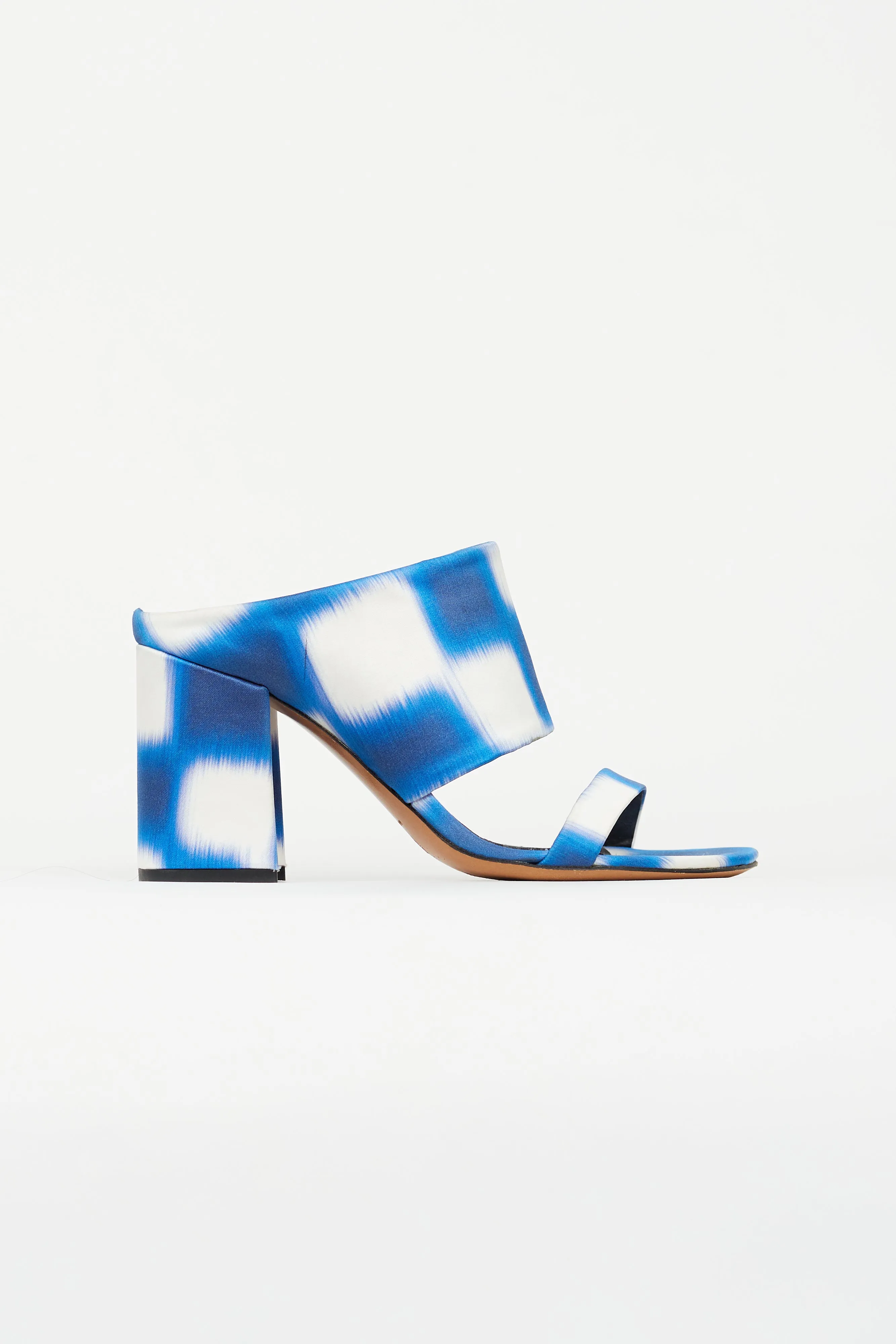 Blue & White Satin Print Mule