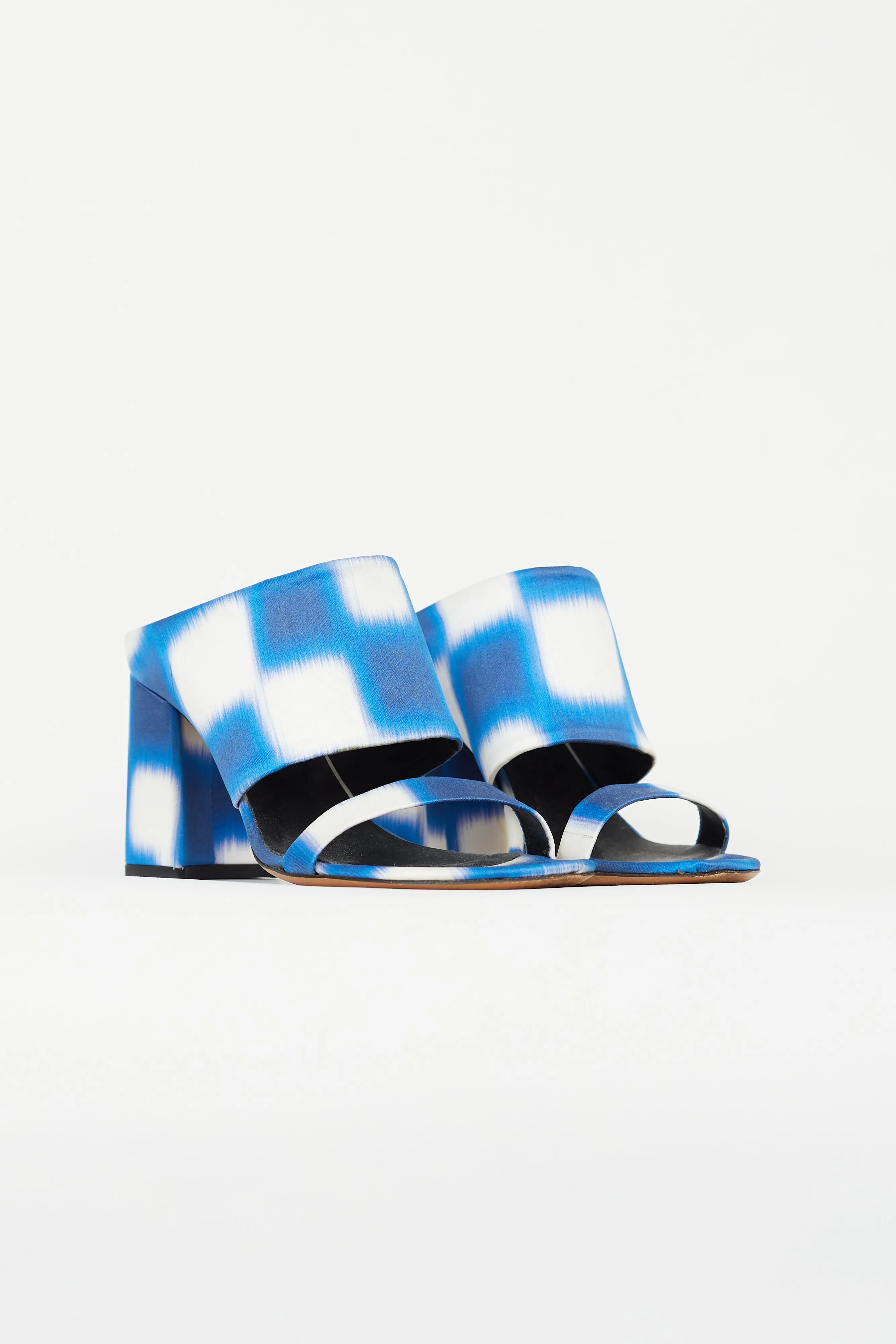 Blue & White Satin Print Mule