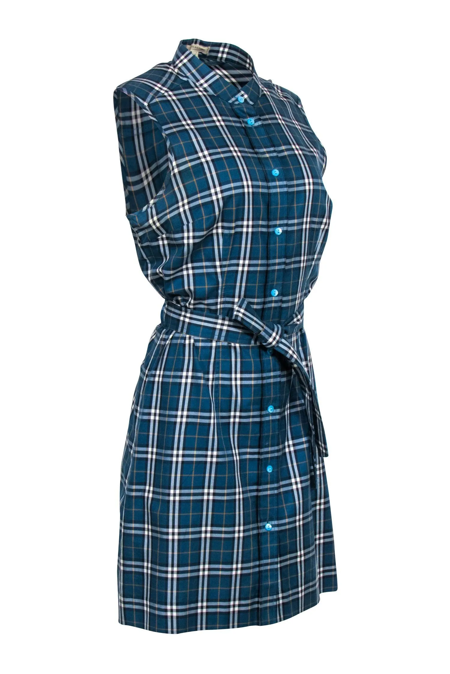 Burberry - Teal Sleeveless Button-Up Shift Dress Sz M
