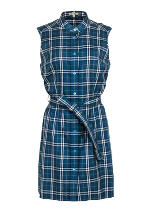 Burberry - Teal Sleeveless Button-Up Shift Dress Sz M