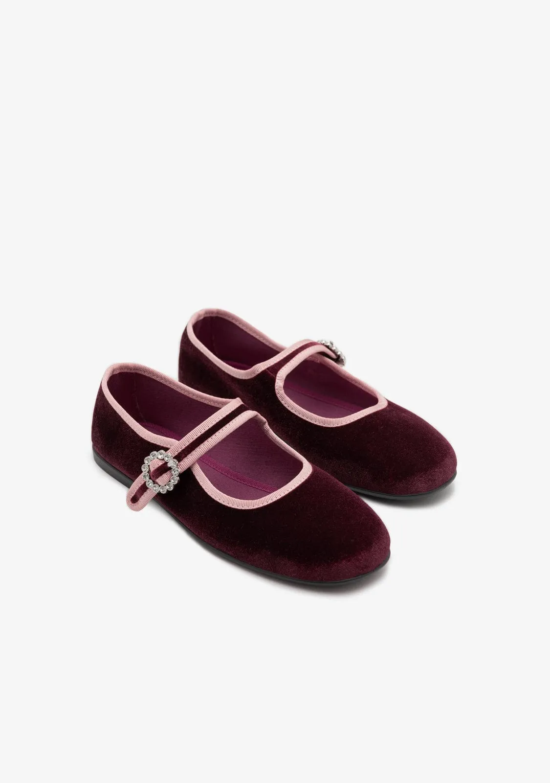 Burgundy Velvet Ballerinas B&W