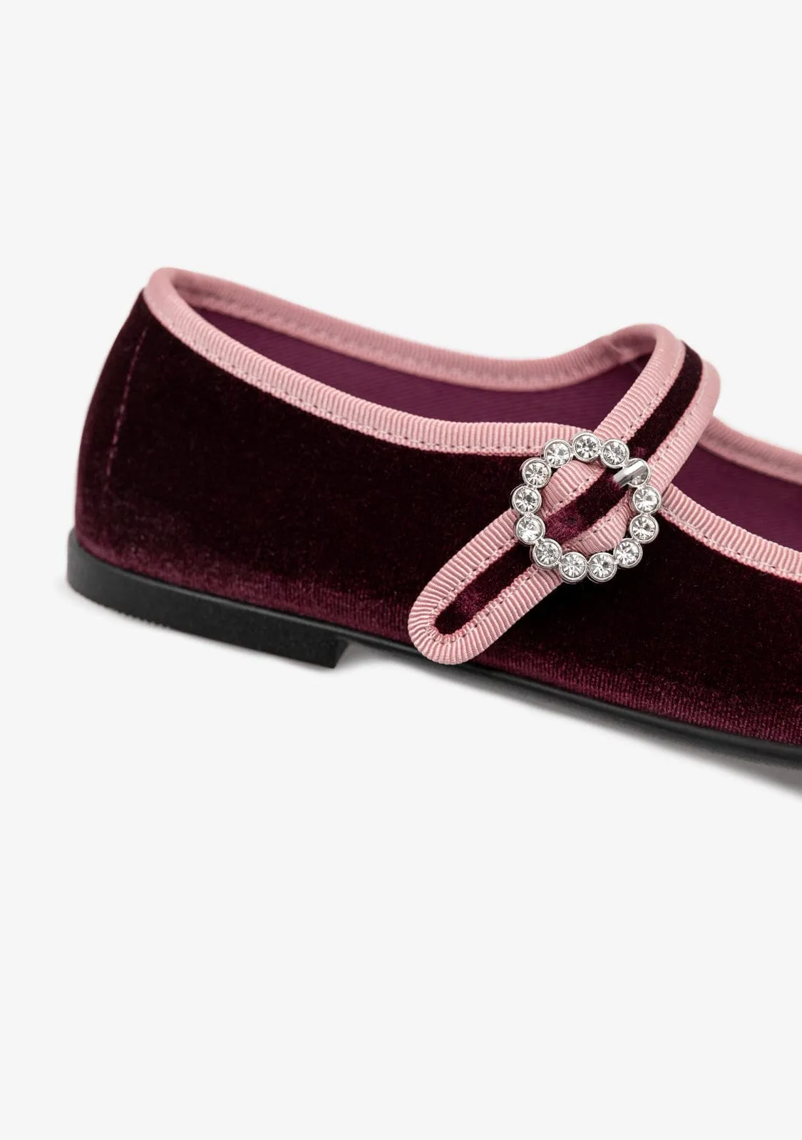 Burgundy Velvet Ballerinas B&W