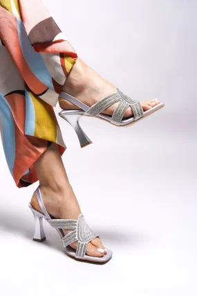 Ceeguen Women Heels Shoes 0012174 Silver Satin