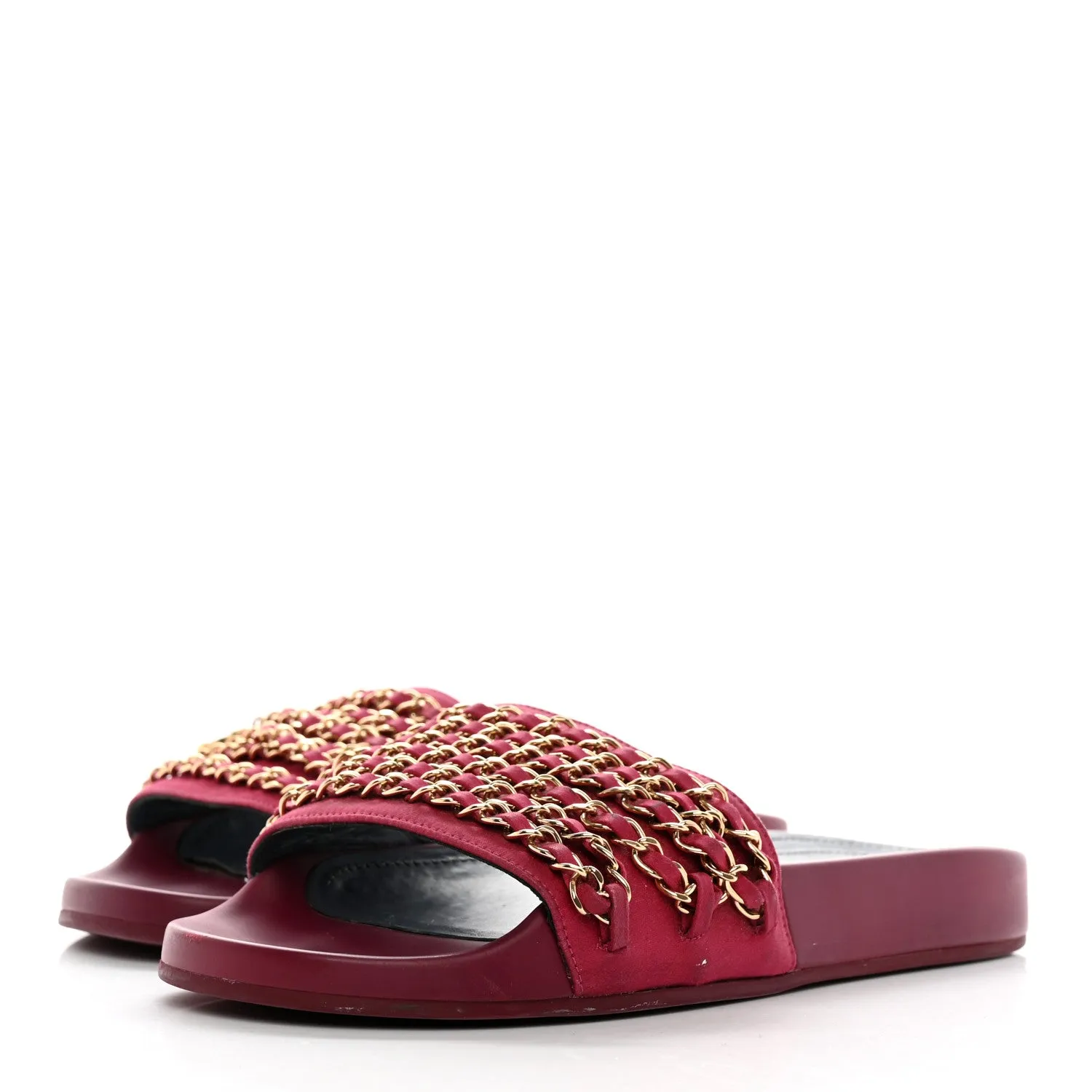 CHANEL SATIN CHAIN SLIDE MULES