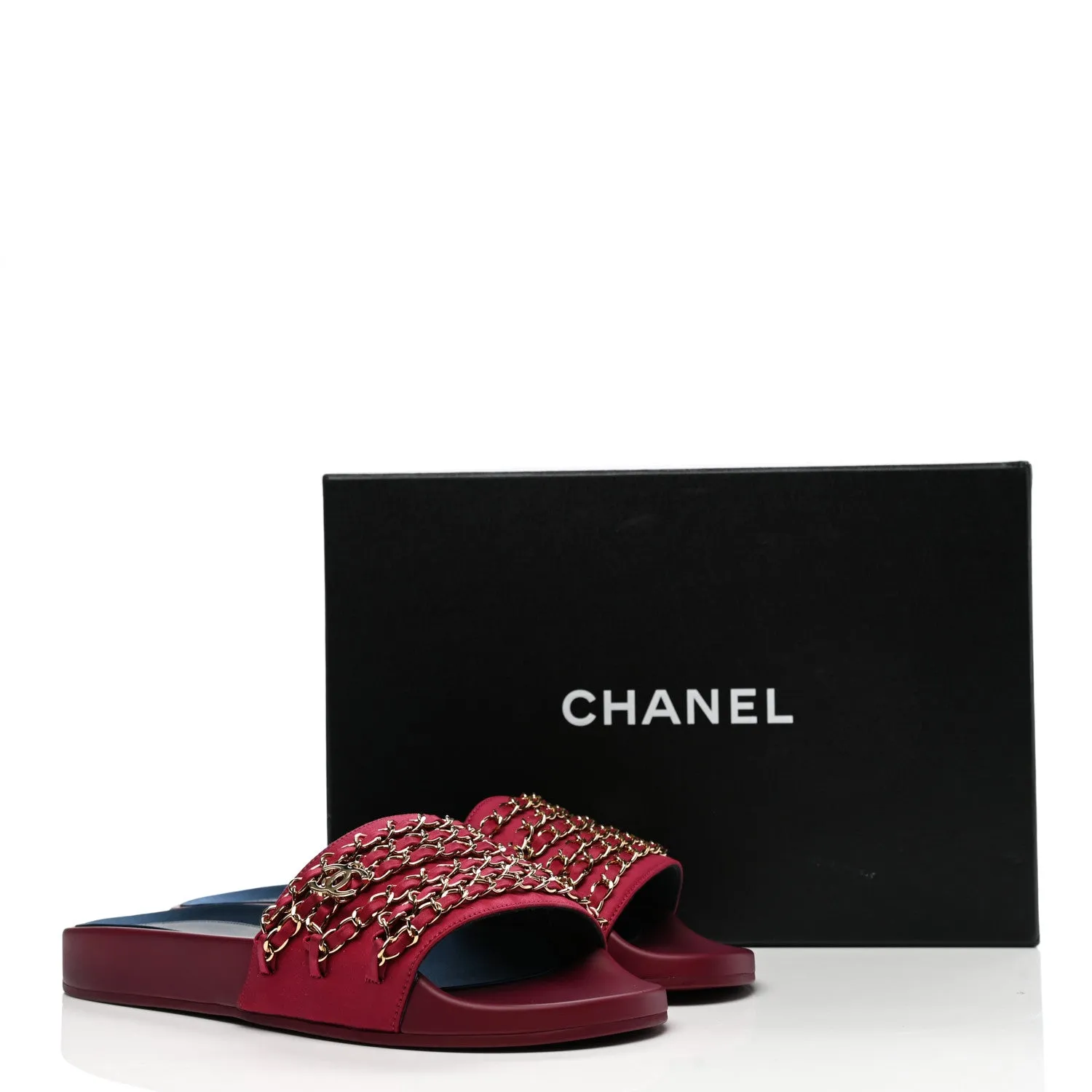 CHANEL SATIN CHAIN SLIDE MULES