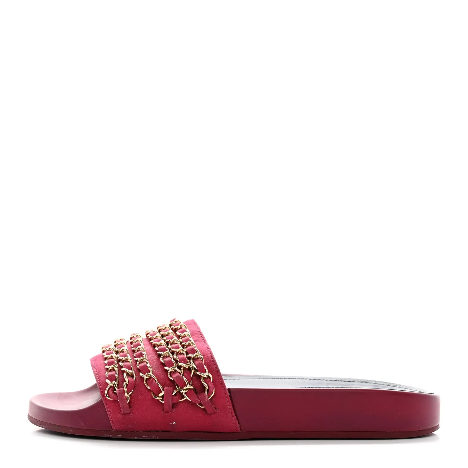 CHANEL SATIN CHAIN SLIDE MULES