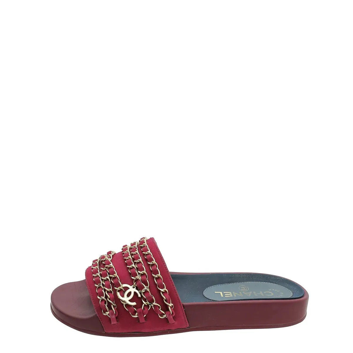 CHANEL SATIN CHAIN SLIDE MULES