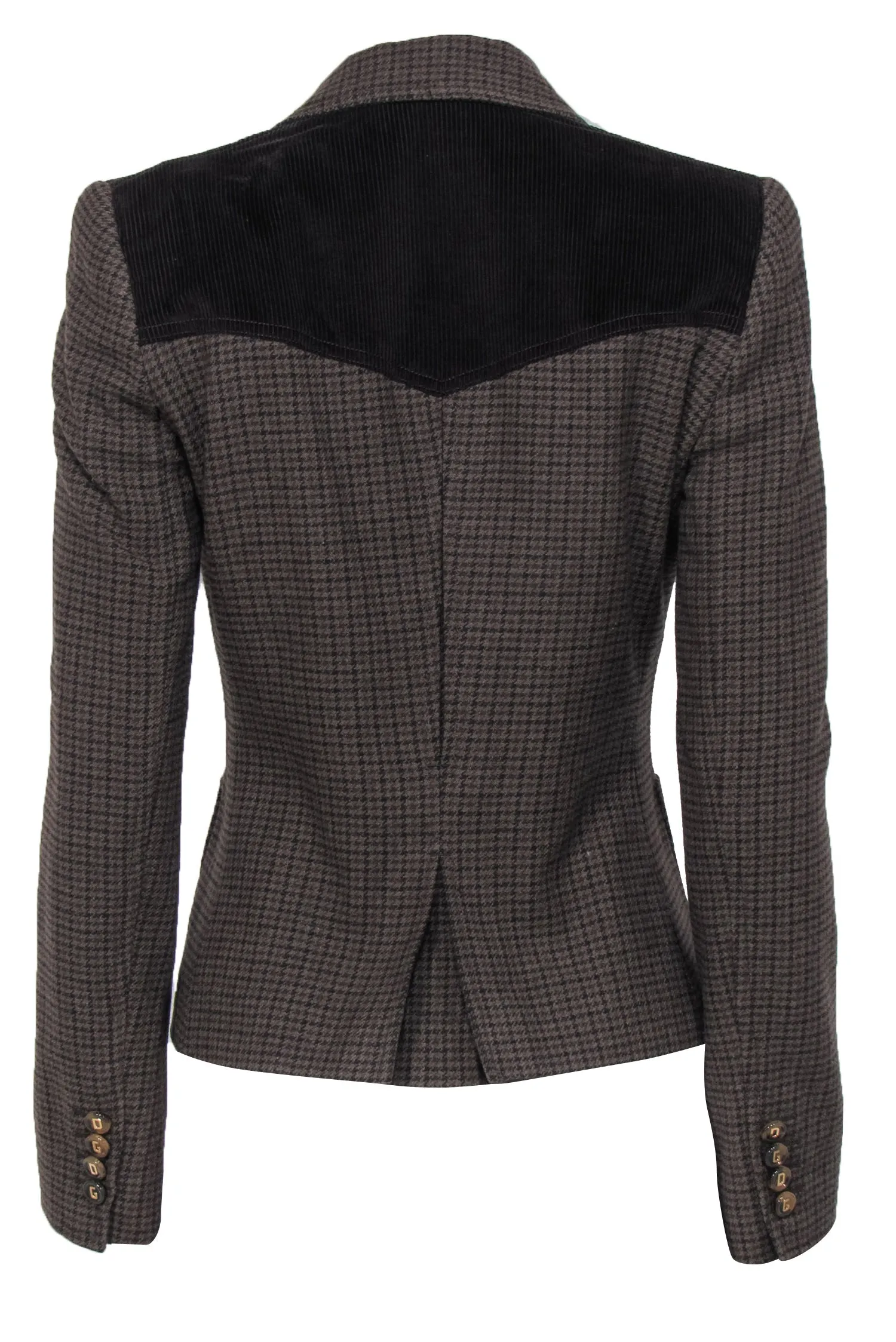 Dolce & Gabbana - Brown Herringbone Wool Blend Blazer w/ Accent Buttons Sz 6