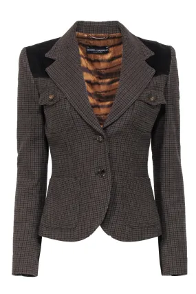Dolce & Gabbana - Brown Herringbone Wool Blend Blazer w/ Accent Buttons Sz 6