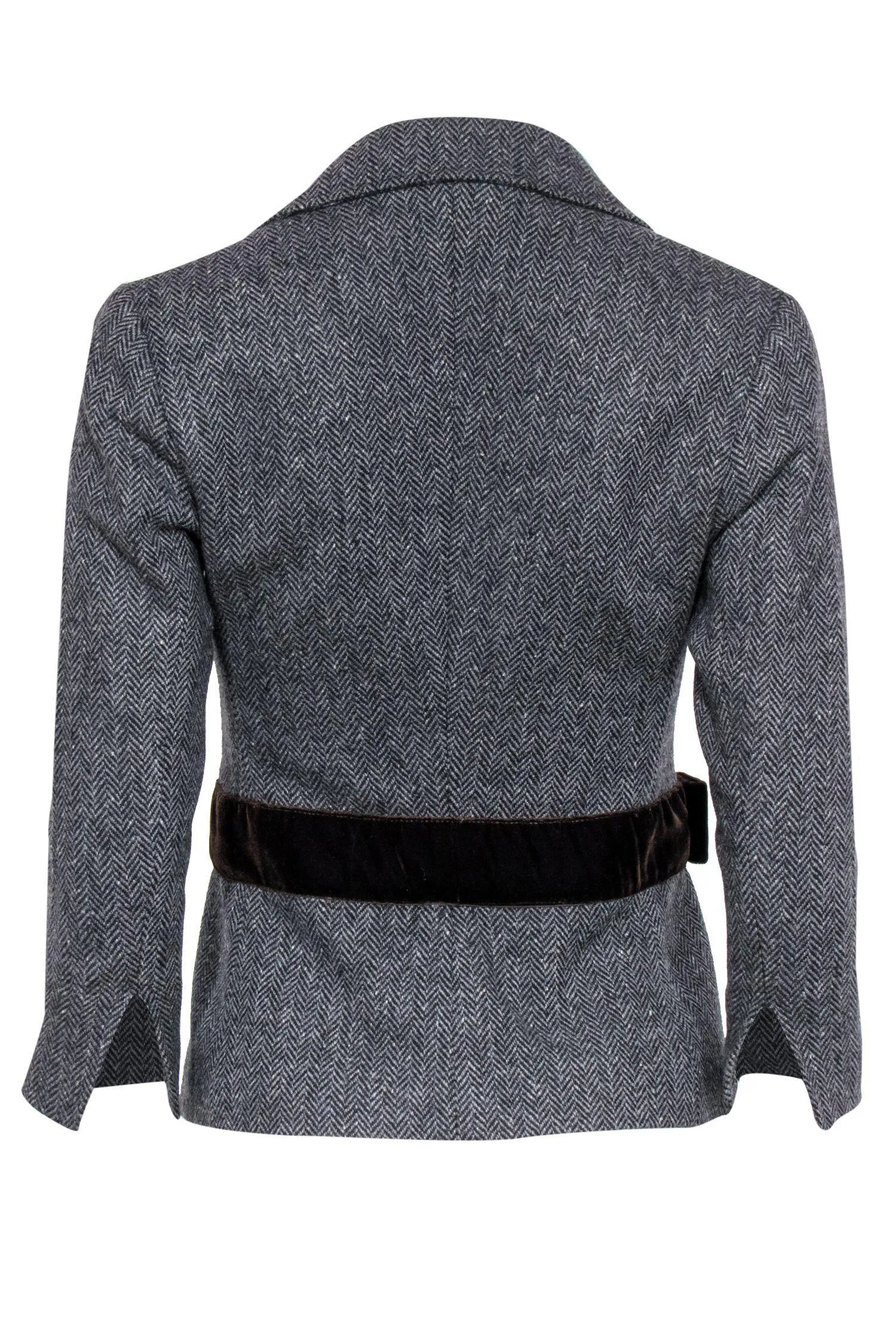 Dolce & Gabbana - Gray Herringbone Blazer w/ Velvet Trim & Bow Sz 6