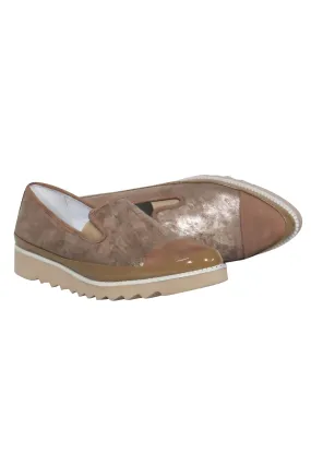 Donald J Pliner - Tan Metallic Leather Pointed Toe Platform Loafers Sz 8.5