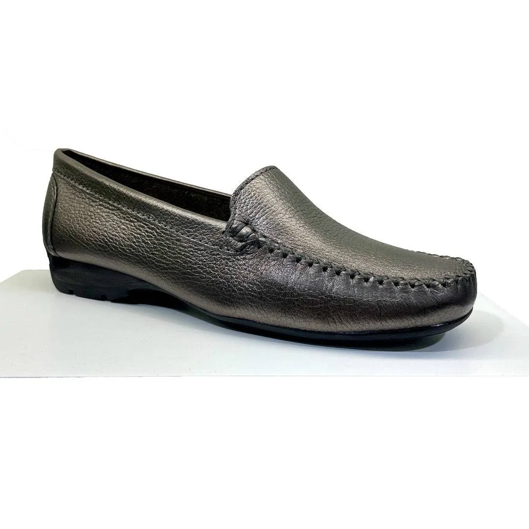 EYS Alice Ladies Pewter Leather Loafer Slip On Shoes