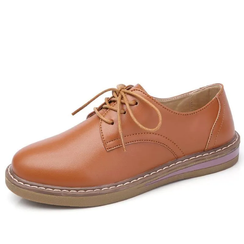 Genuine Leather Breathable Lace Up Oxford Flats