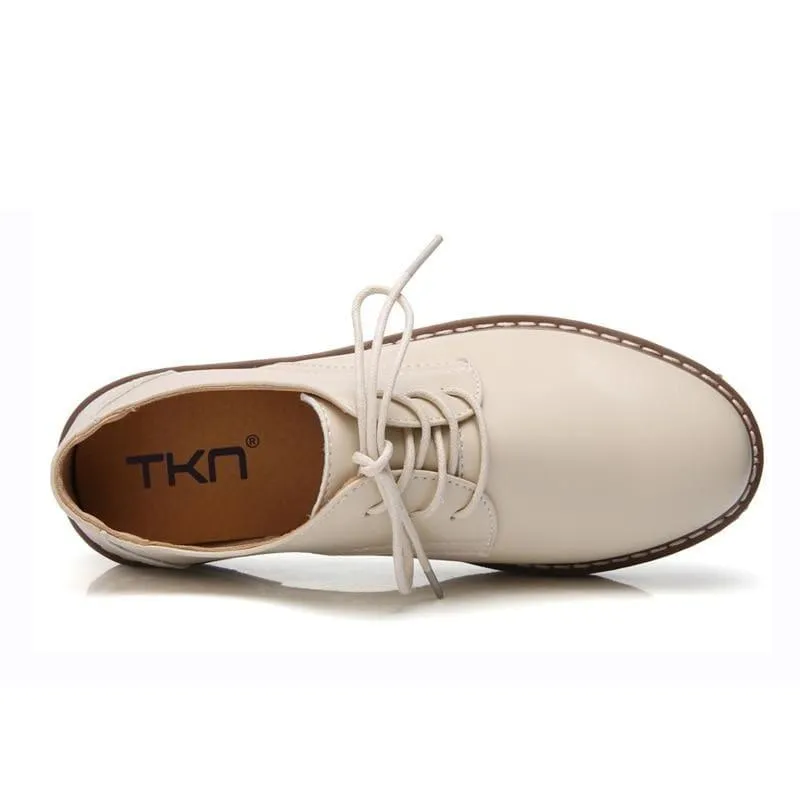 Genuine Leather Breathable Lace Up Oxford Flats