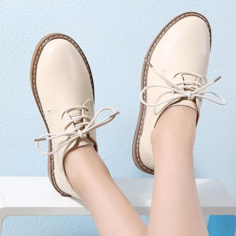 Genuine Leather Breathable Lace Up Oxford Flats