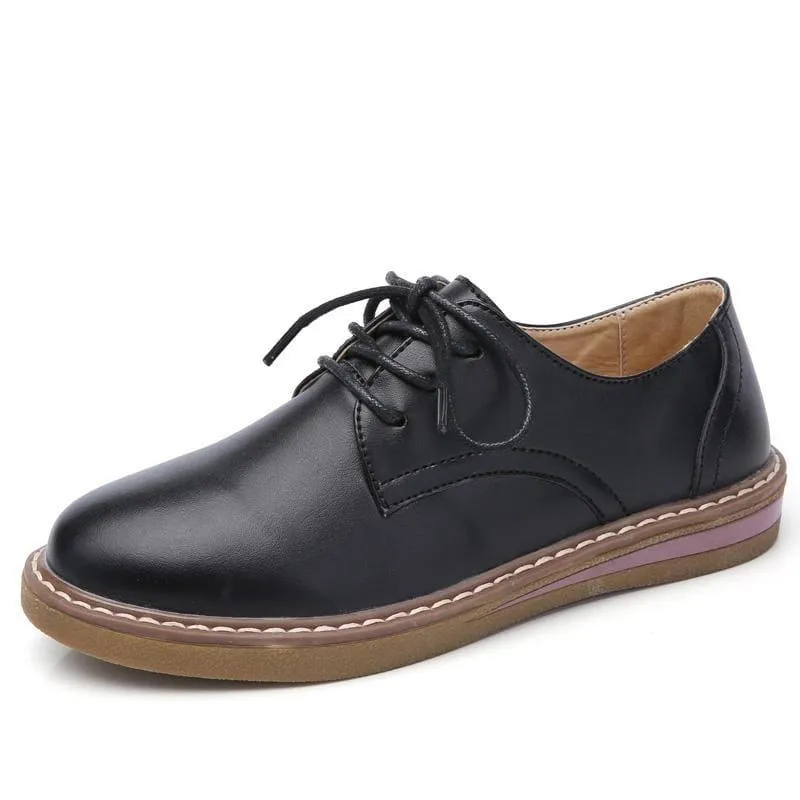 Genuine Leather Breathable Lace Up Oxford Flats