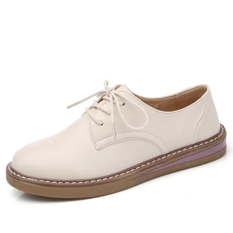 Genuine Leather Breathable Lace Up Oxford Flats