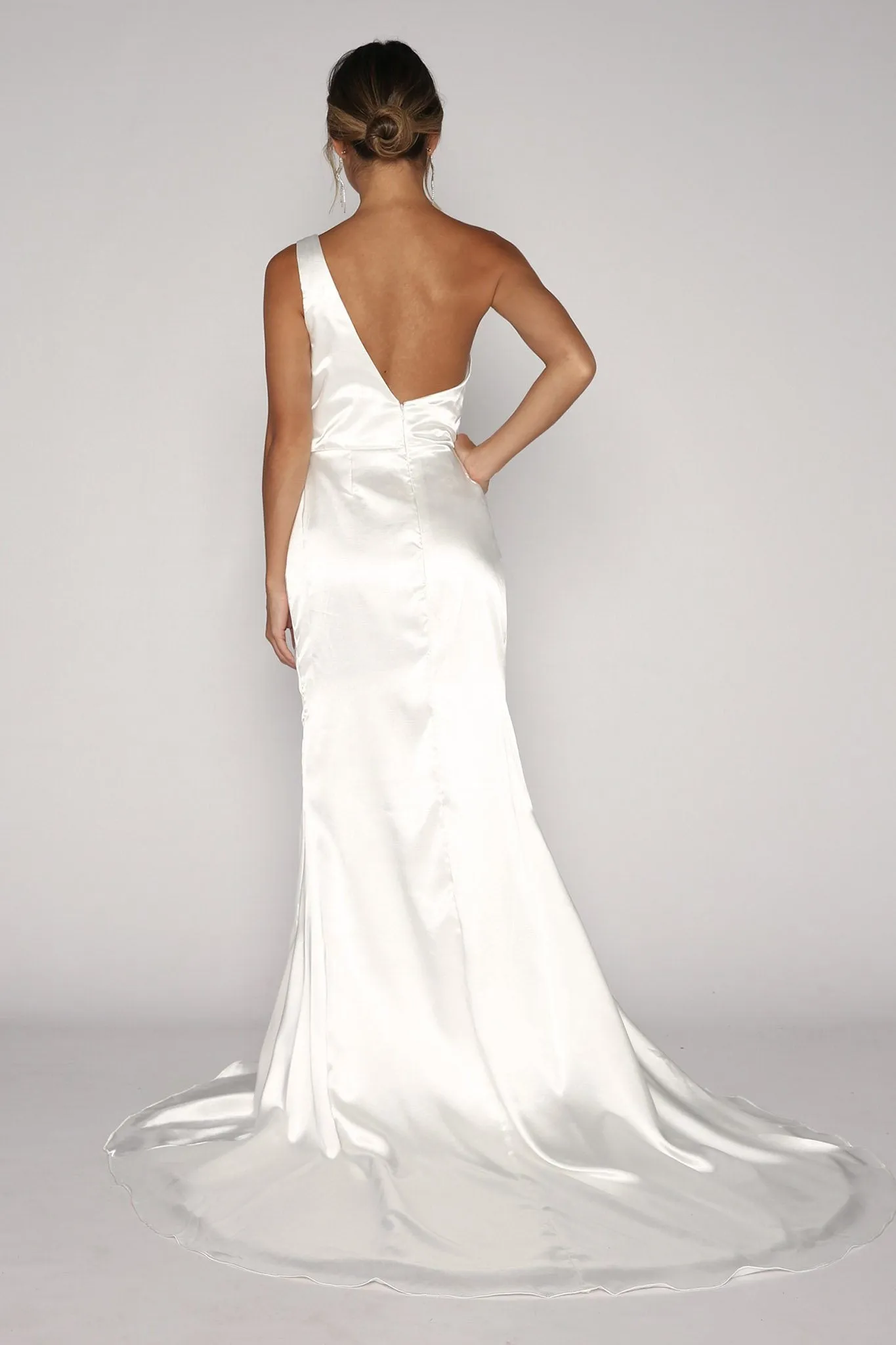 Kendra One Shoulder Satin Gown - Ivory
