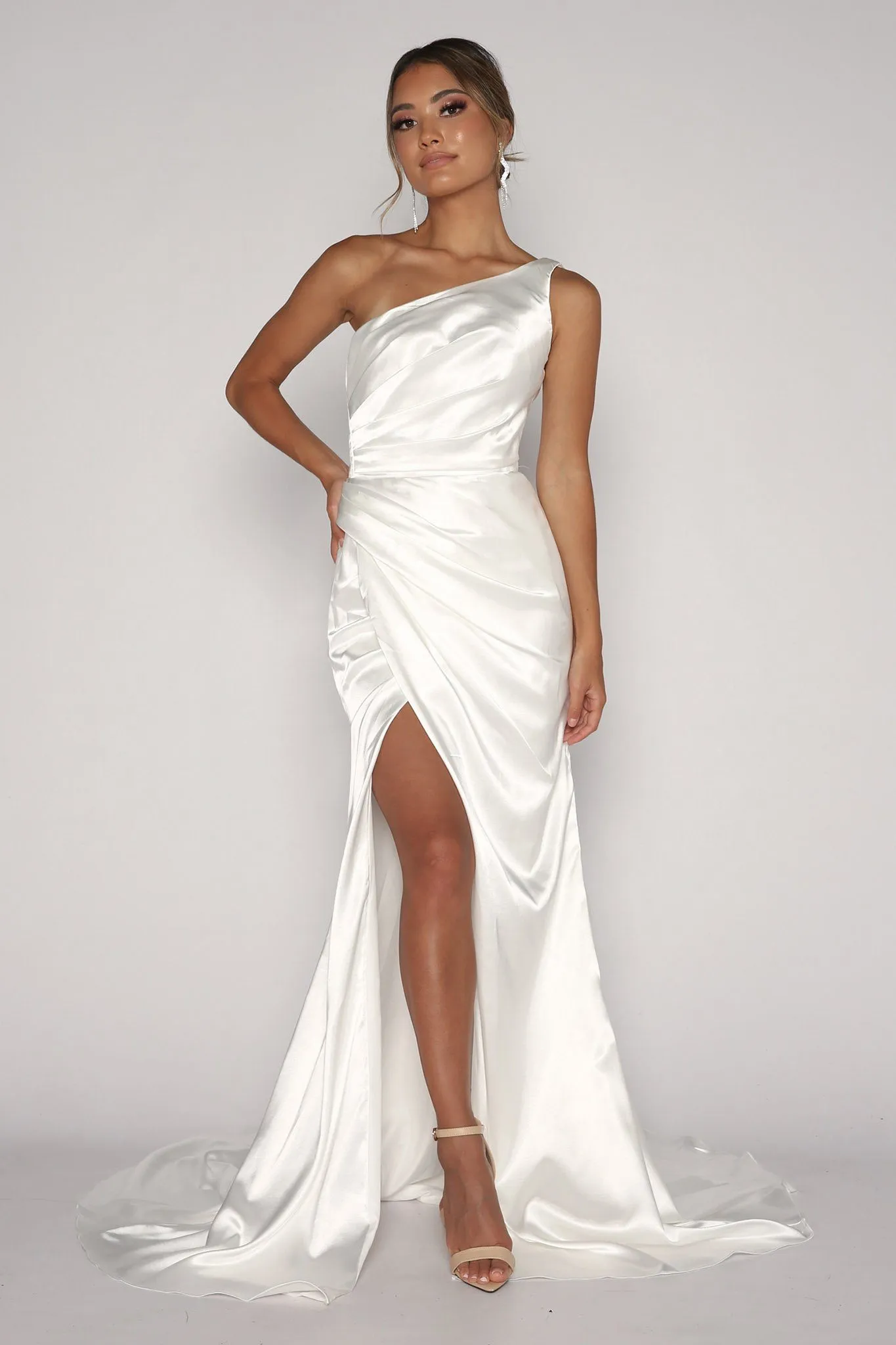 Kendra One Shoulder Satin Gown - Ivory