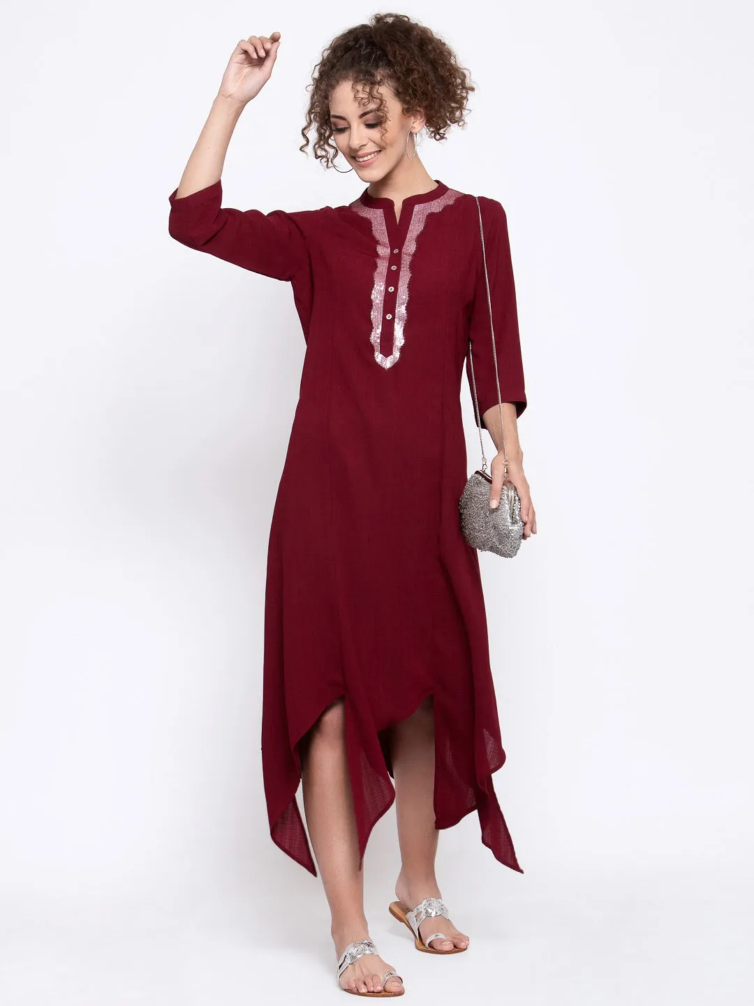 Maroon Triangle Dress With Sequins Embroidery
