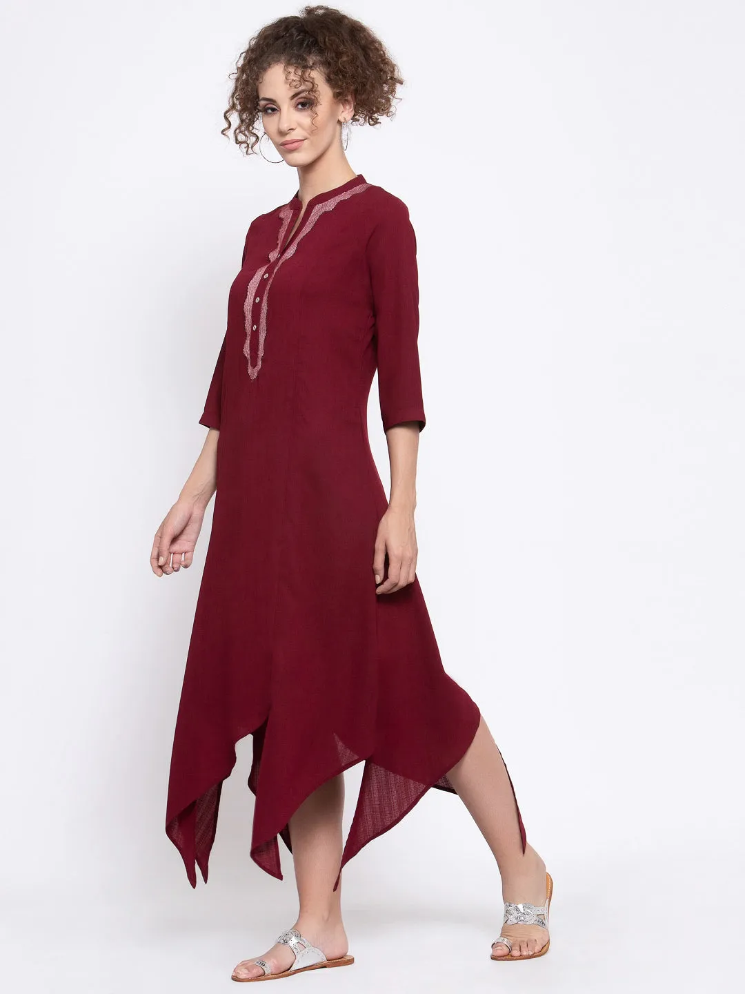 Maroon Triangle Dress With Sequins Embroidery